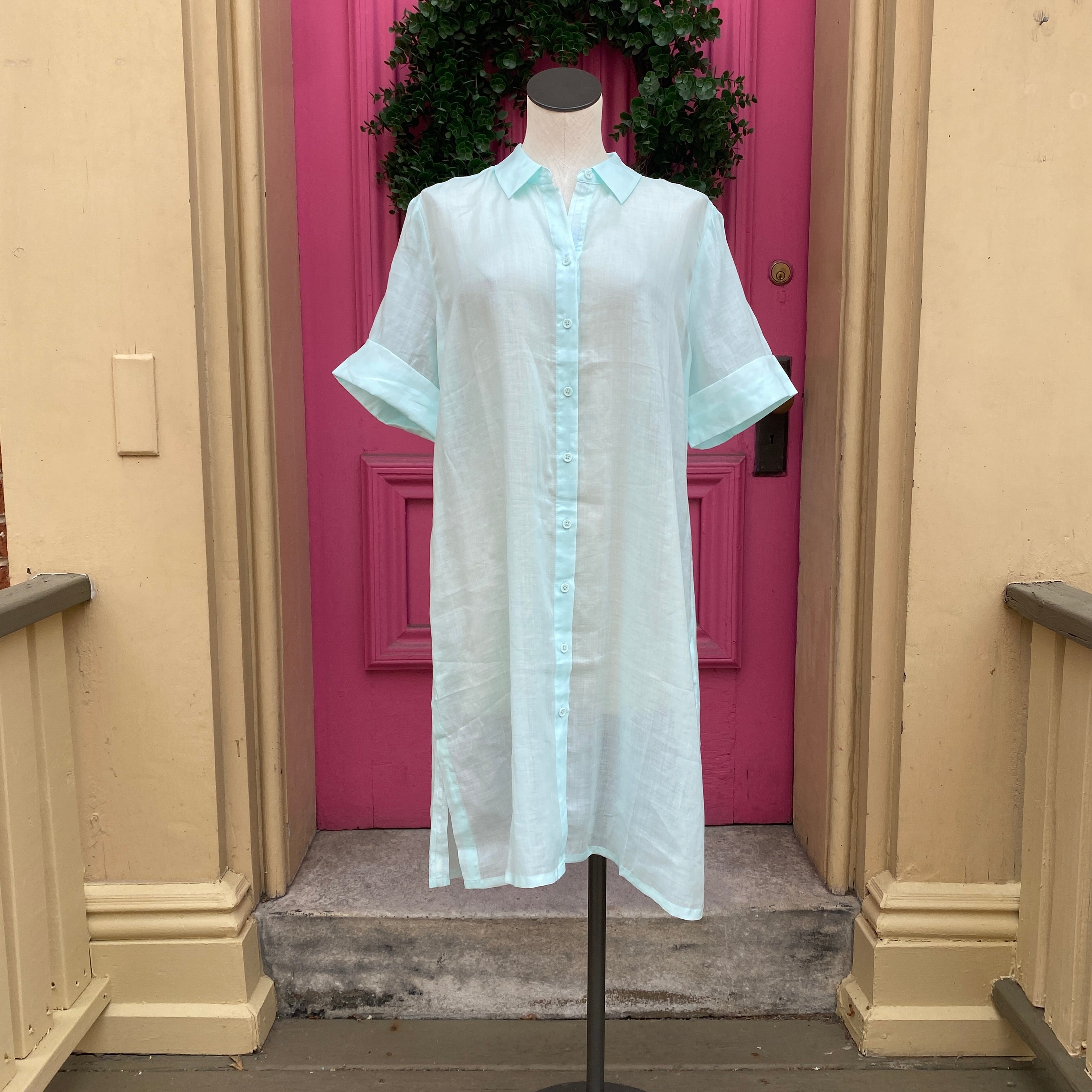 Chico's aqua short sleeve button up tunic size 12/14