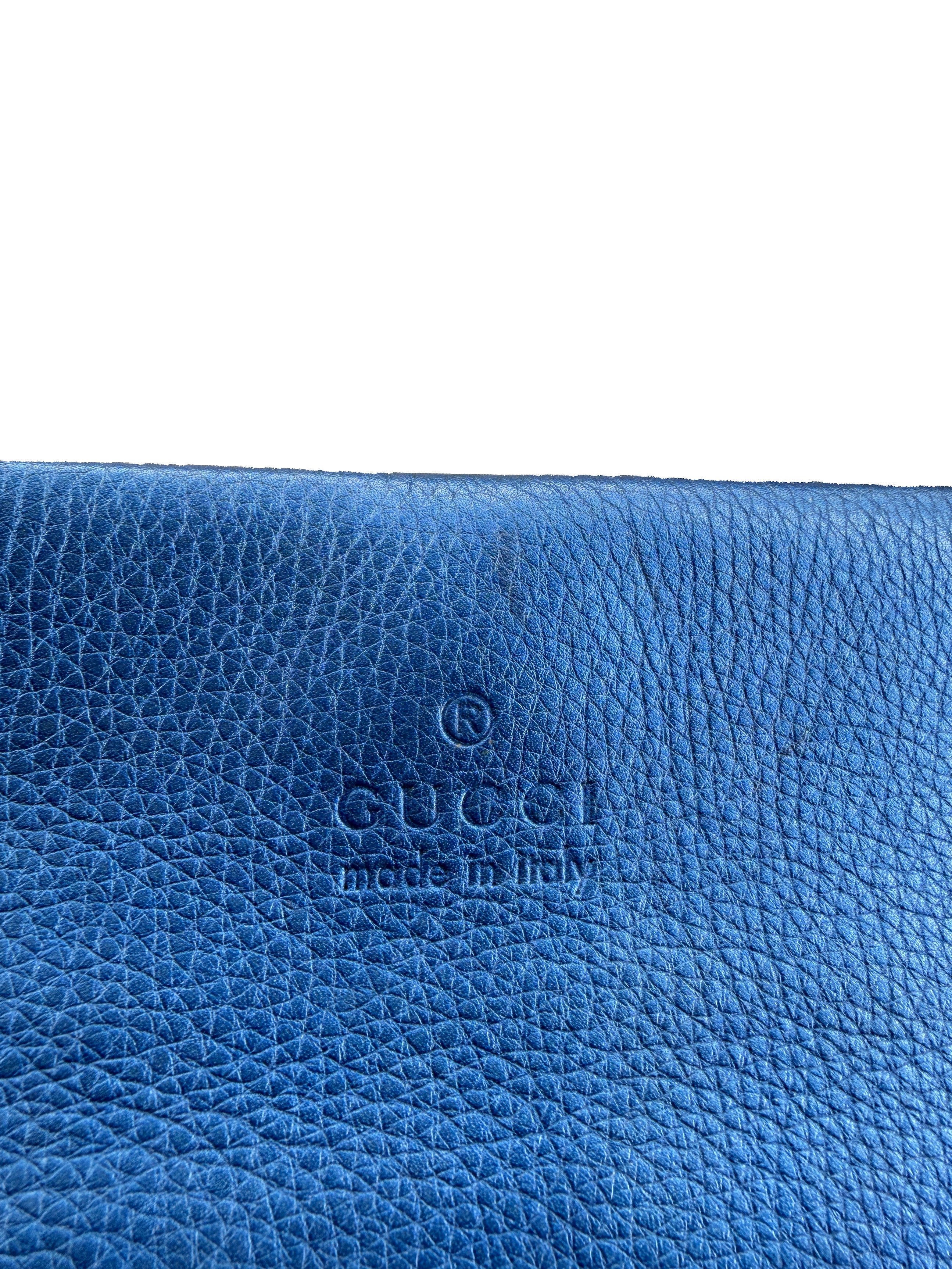 Gucci blue metallic leather bamboo tassel Nouveau clutch 347108 204991