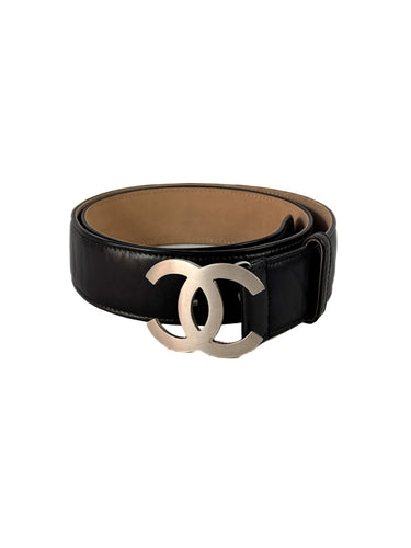 Chanel black smooth leather CC belt 85 34