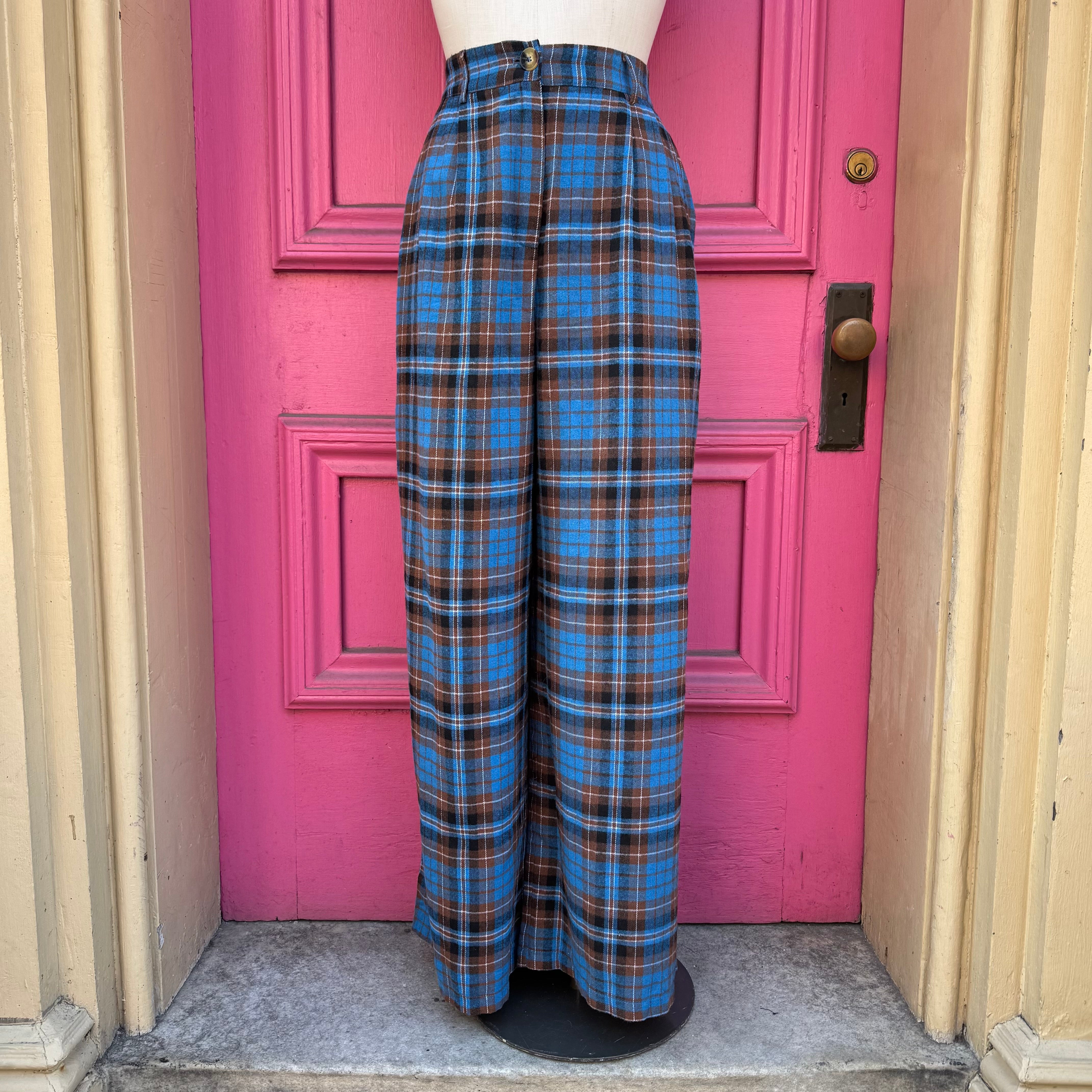 Lala. blue brown plaid pants size XL
