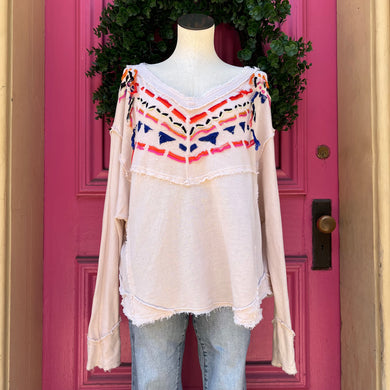 Free People cream embroidered long sleeve top size XS/S