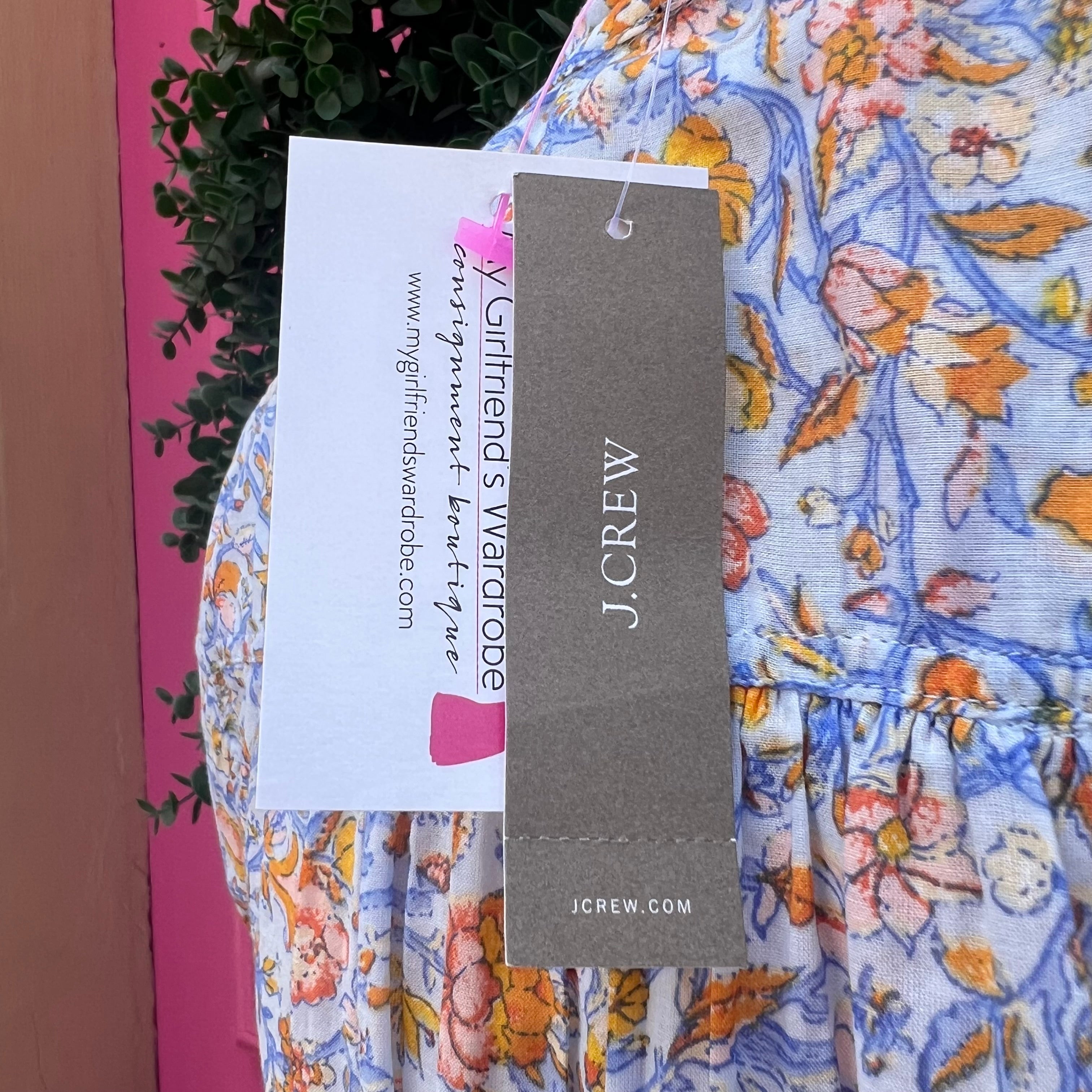 J. Crew blue orange floral long sleeve dress size XS NWT