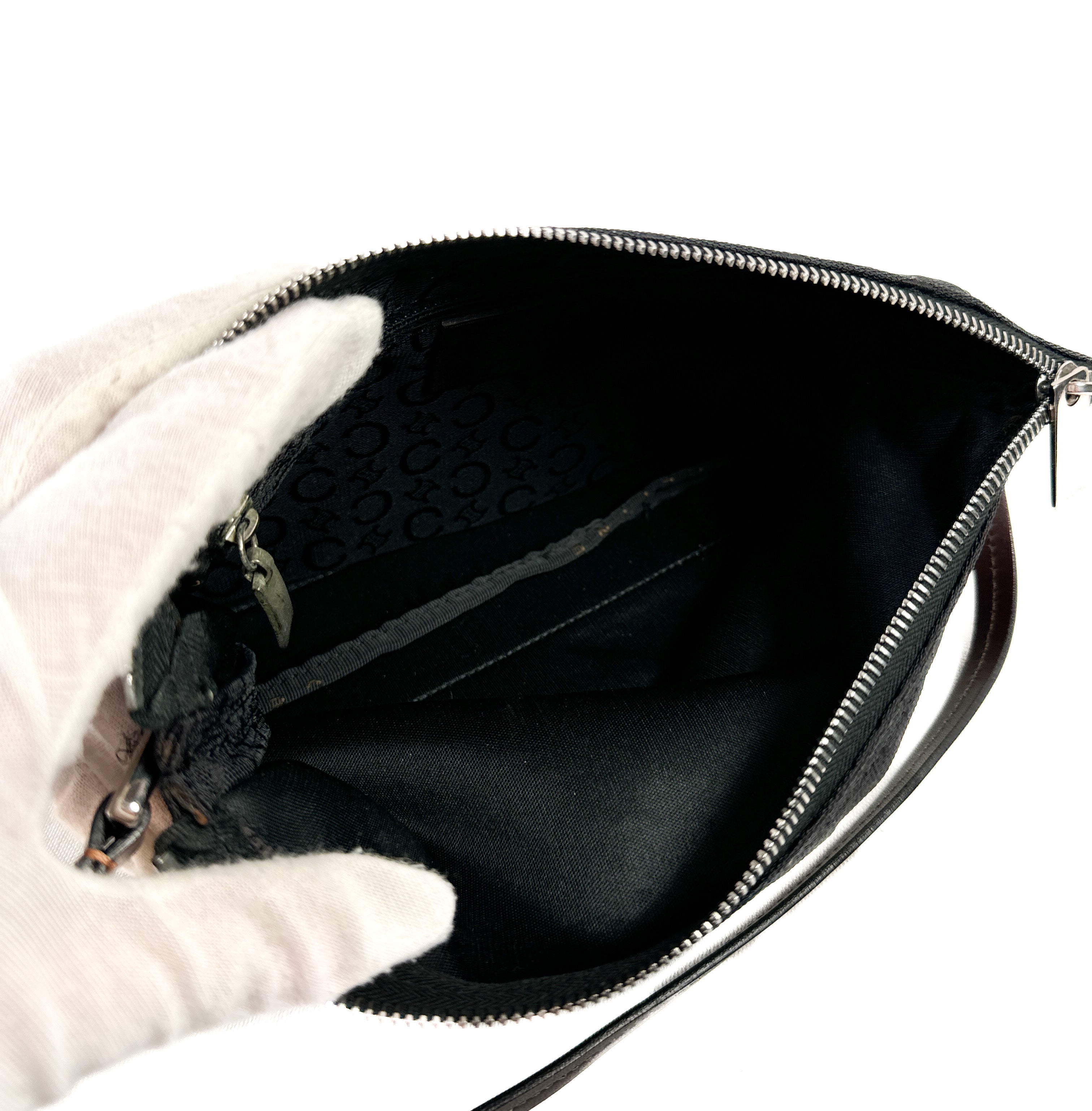 Celine black & brown vintage nylon leather Macadam Blason crossbody MC00/1