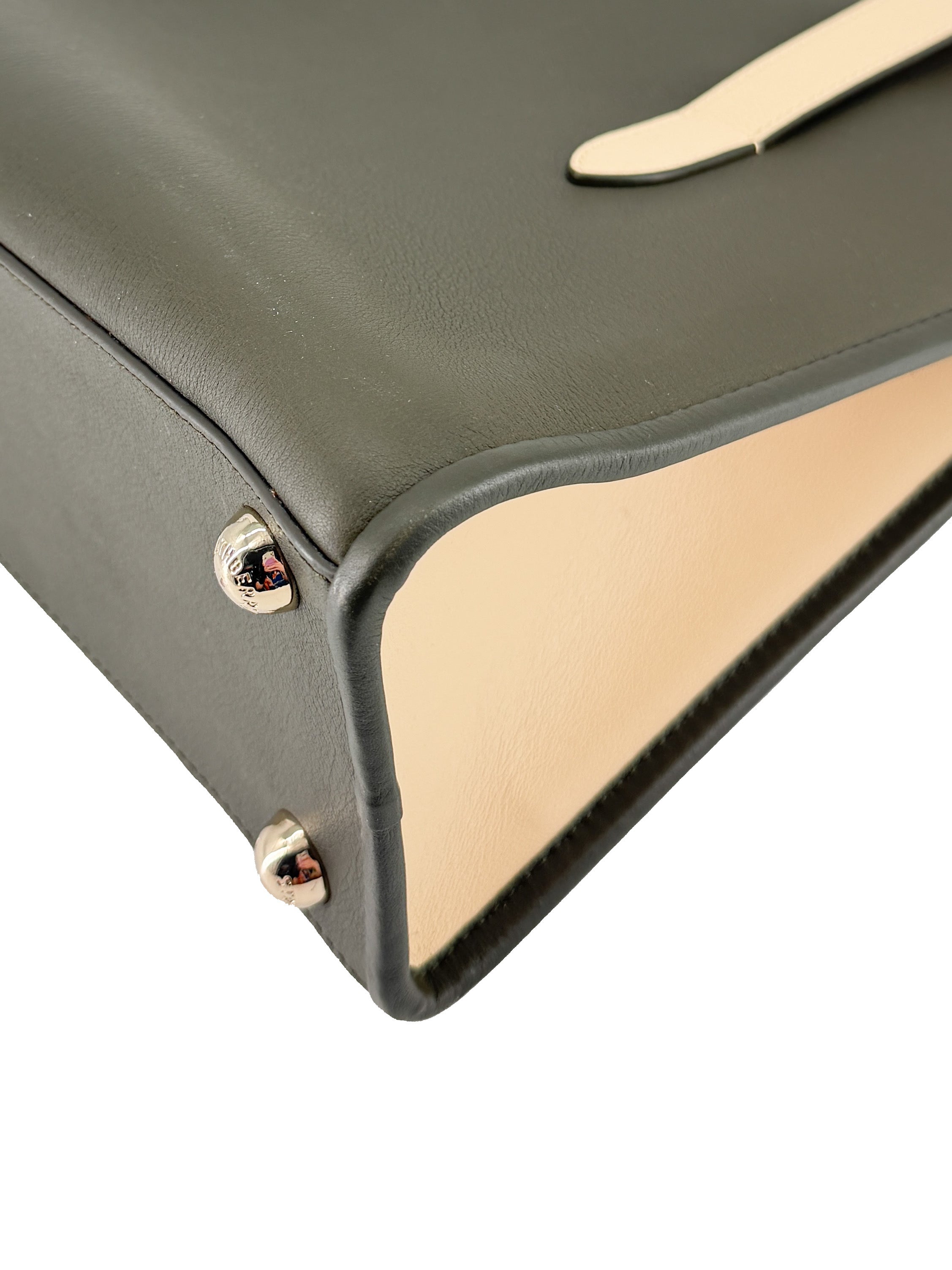 Strathberry olive cream leather Midi tote 071801