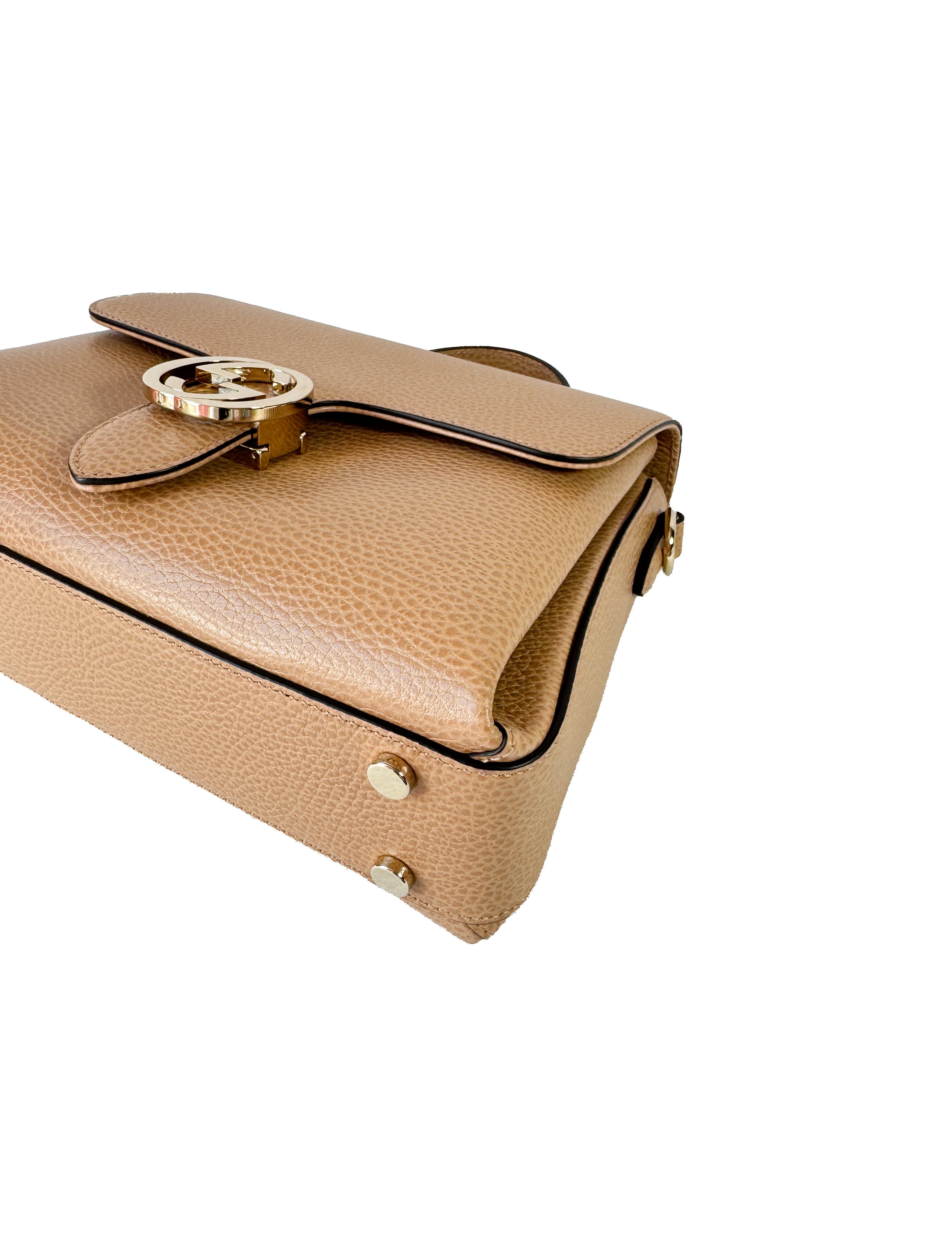 Gucci beige Dollar calfskin interlocking G top handle bag 193075