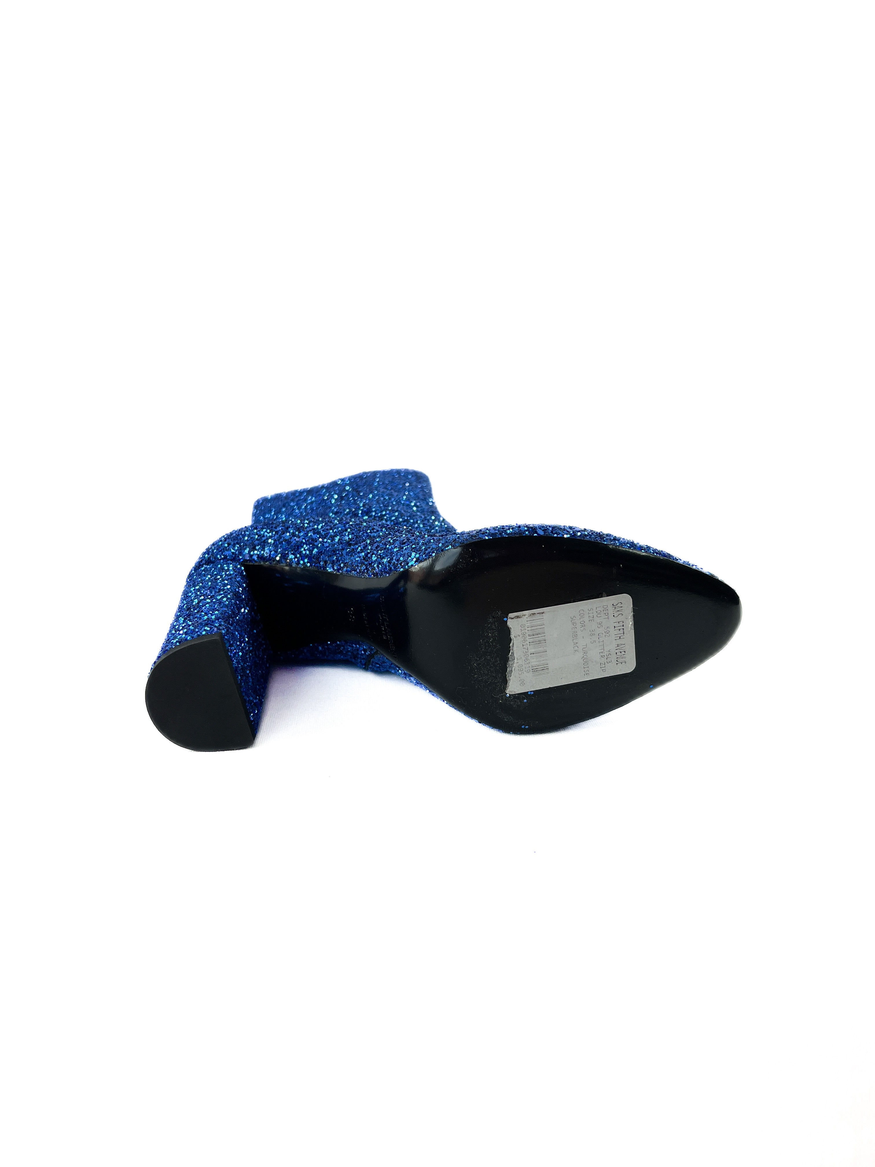 Saint Laurent blue glitter heeled Lou boots size 38.5 BOX NEW