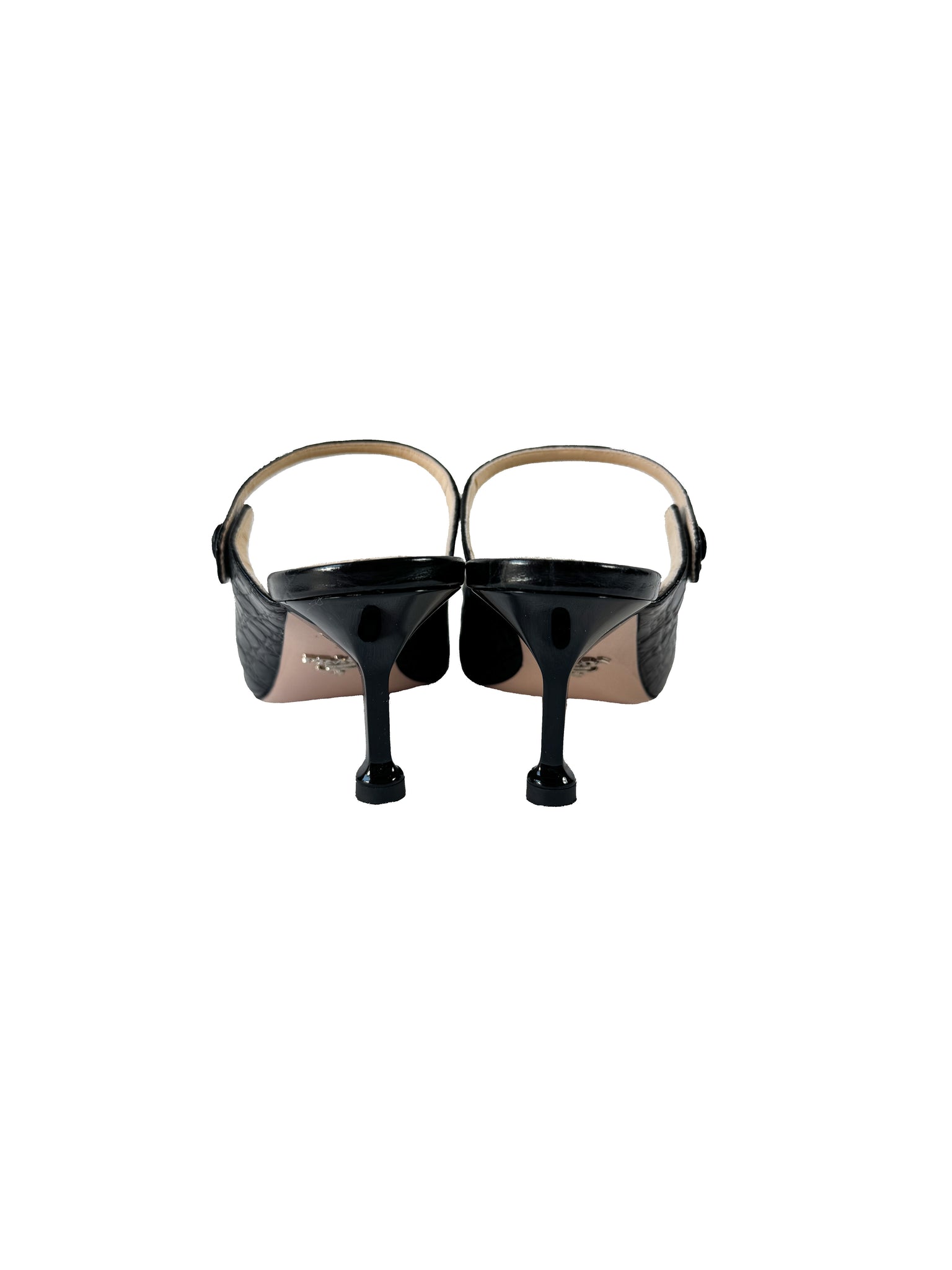 Prada black croc embossed leather heeled mules size 37 – My