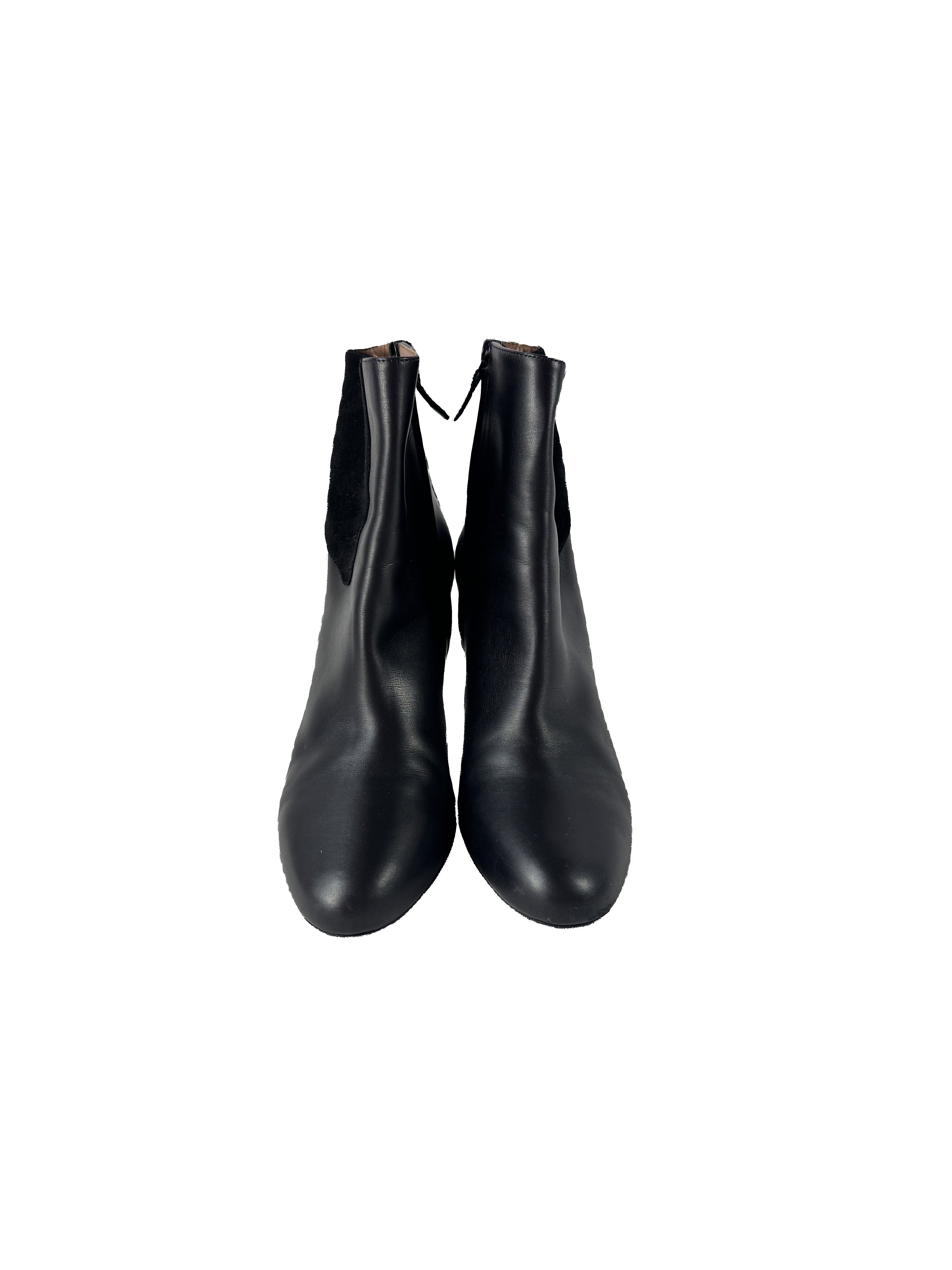 Hermès black leather suede heeled boots size 39 BOX