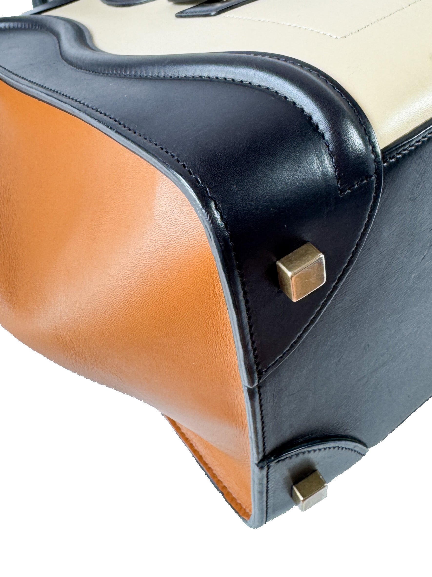 Celine Tricolor cream/black/brown Luggage Bag Leather Mini F-CU-0144