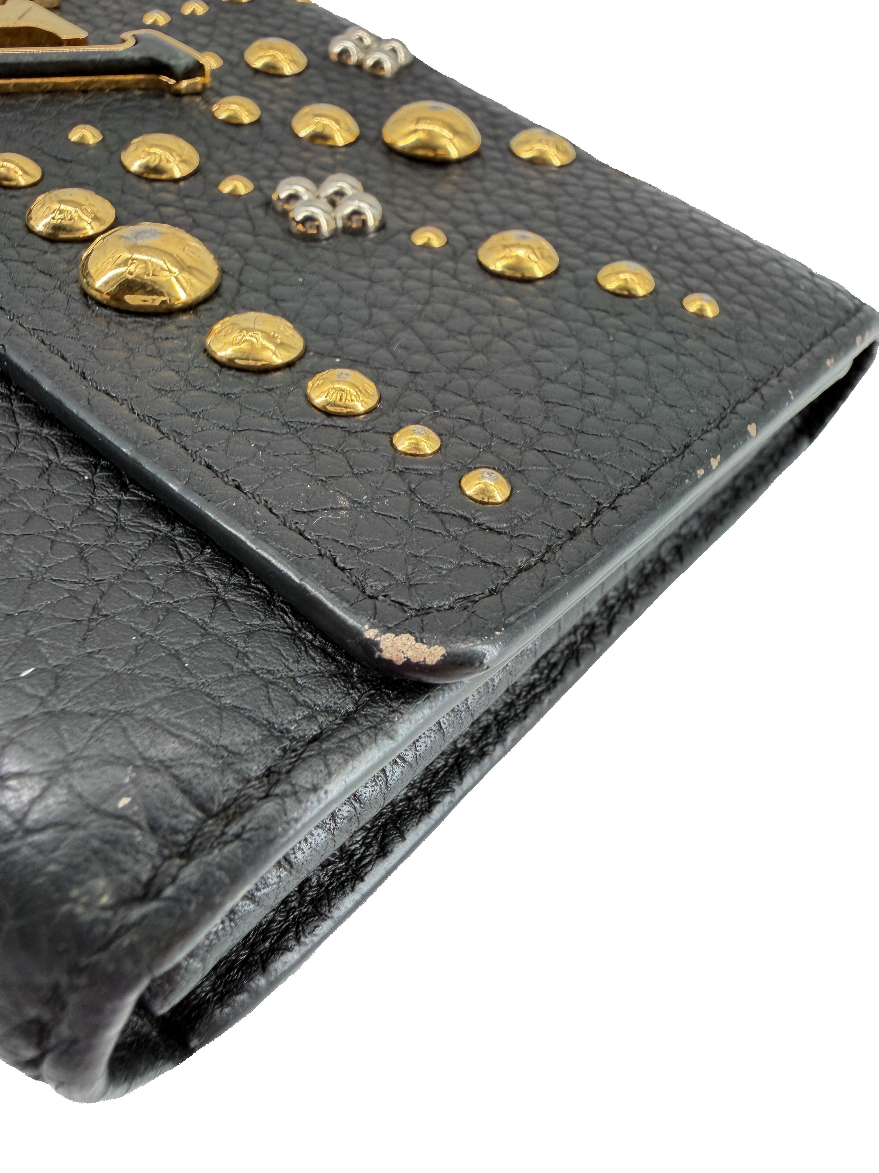 Louis Vuitton Taurillon Studded Sol Capucines Wallet Black MI4128