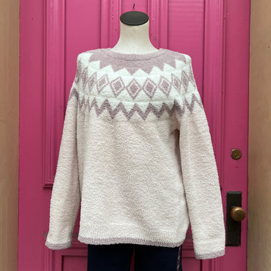 Barefoot Dreams pink cream print sweater size 1X