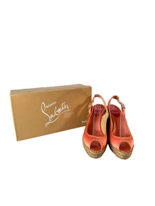 Christian Louboutin coral espadrille wedges size 39 BOX