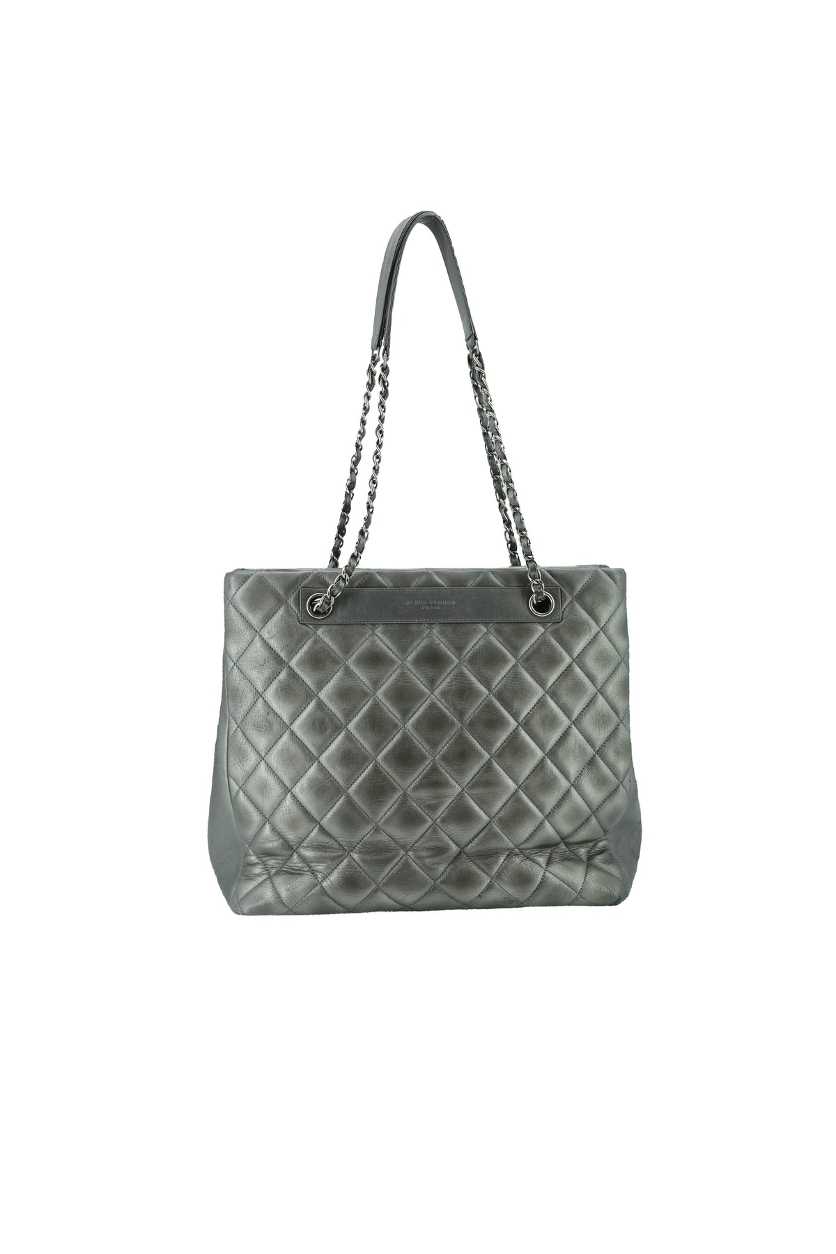 Chanel dark silver quilted large trendy shopping tote 21647644