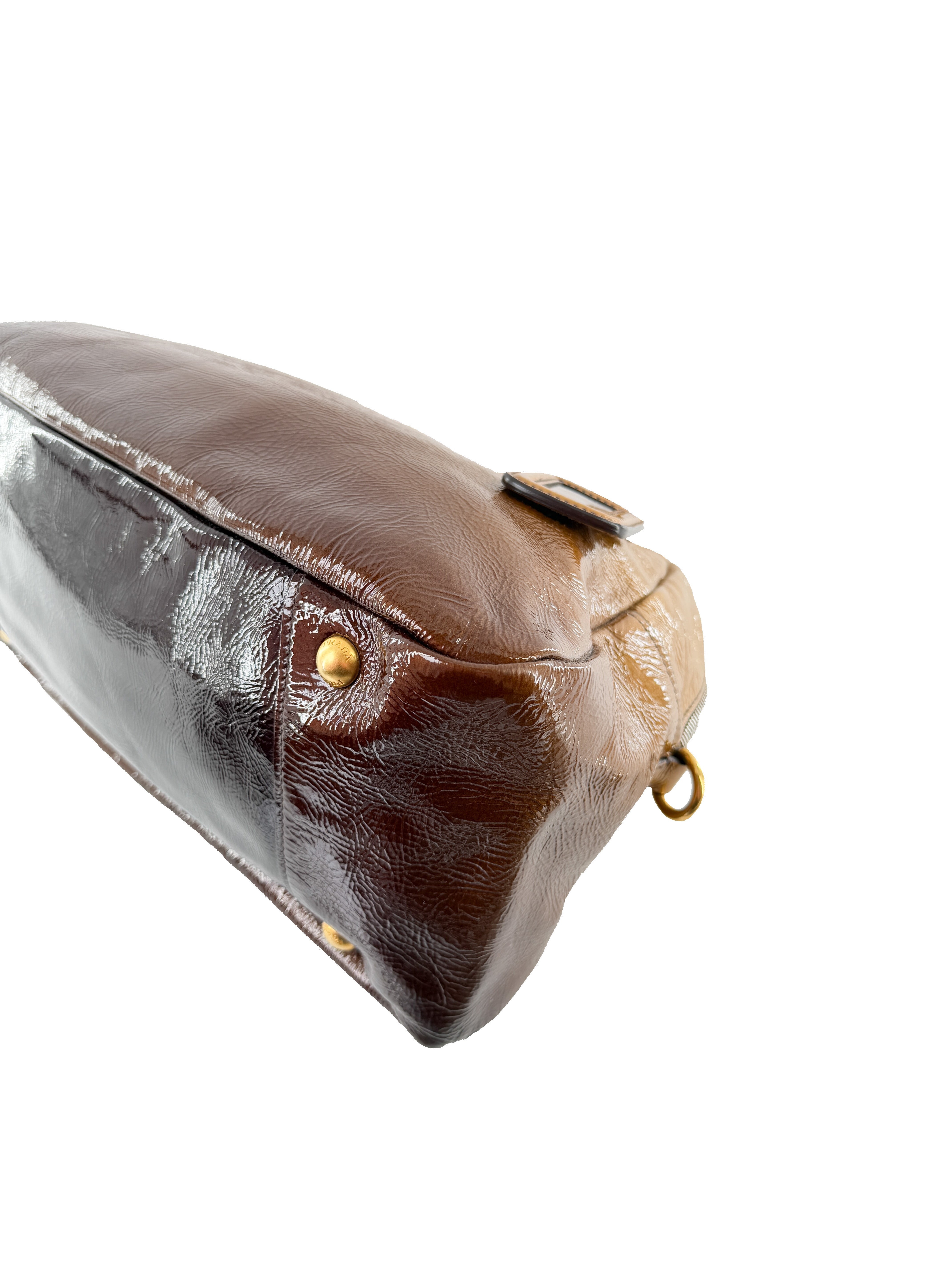 Prada brown Vernice sfumato handle bag 129