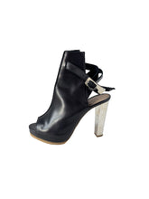 Hermès black leather heeled peep toe booties size 36.5