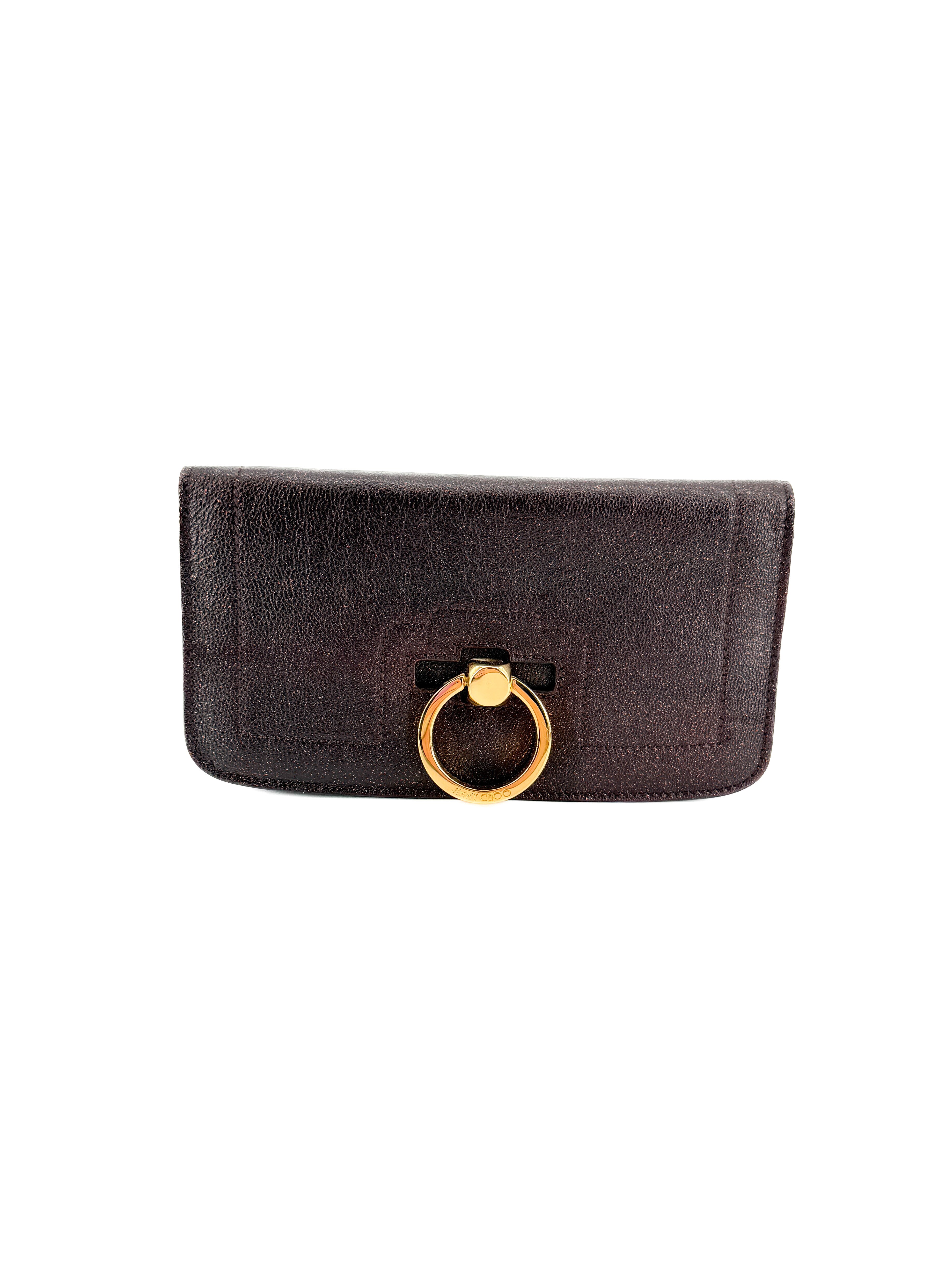 Jimmy Choo brown metallic clutch