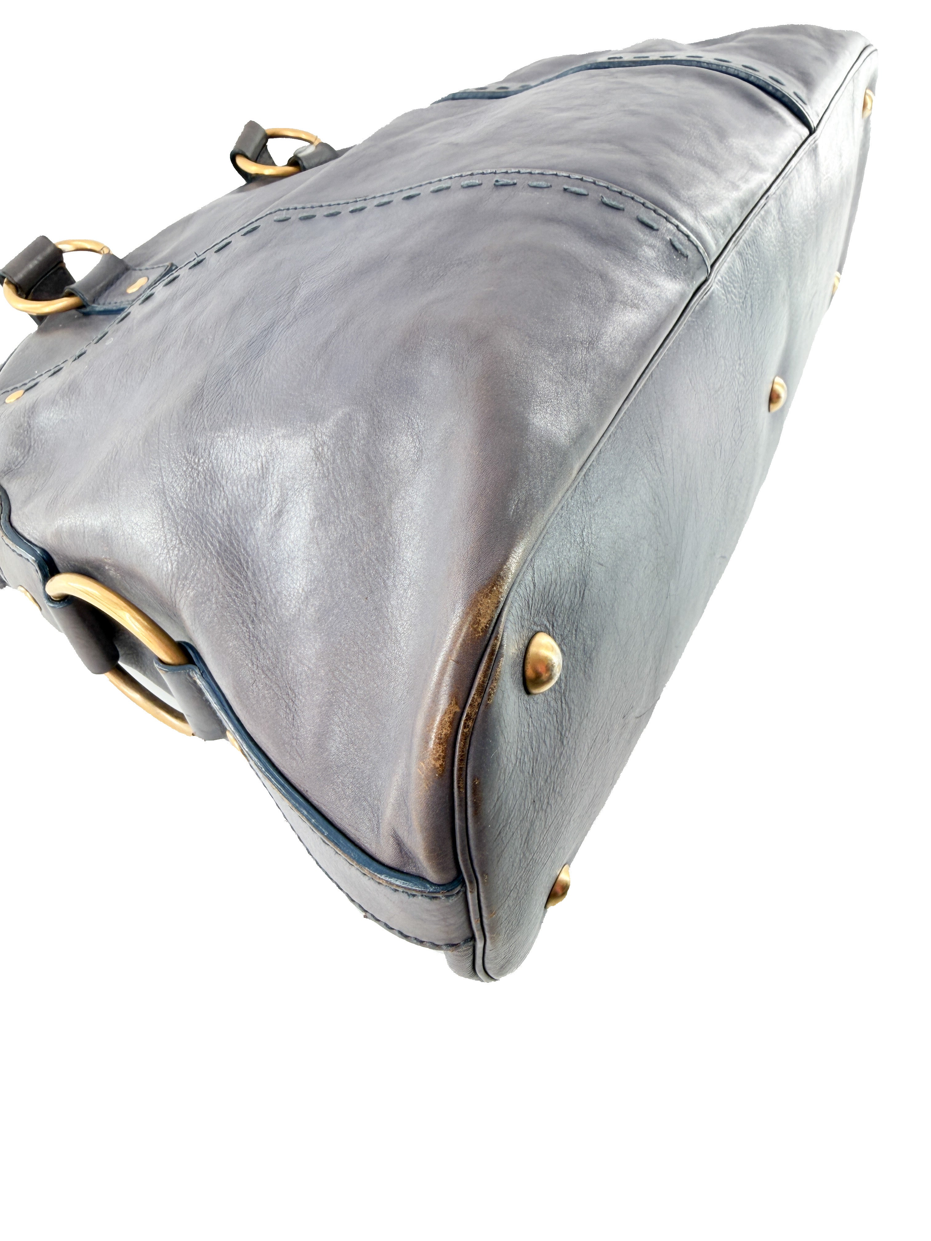 Saint Laurent denim blue distressed leather Muse 156464-0122 *as is*