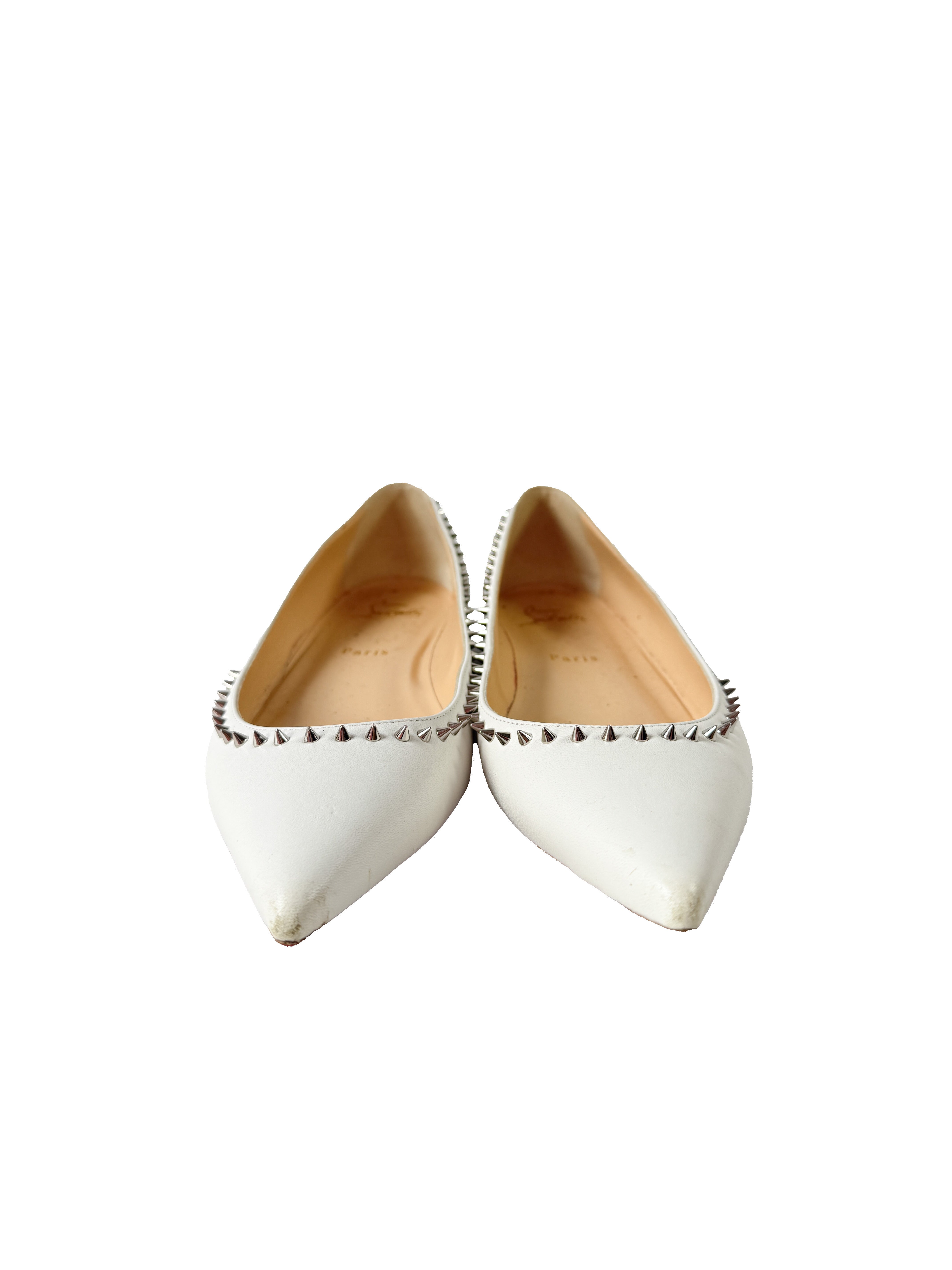 Christian Louboutin white studded Anjalina flat size 39.5 BOX