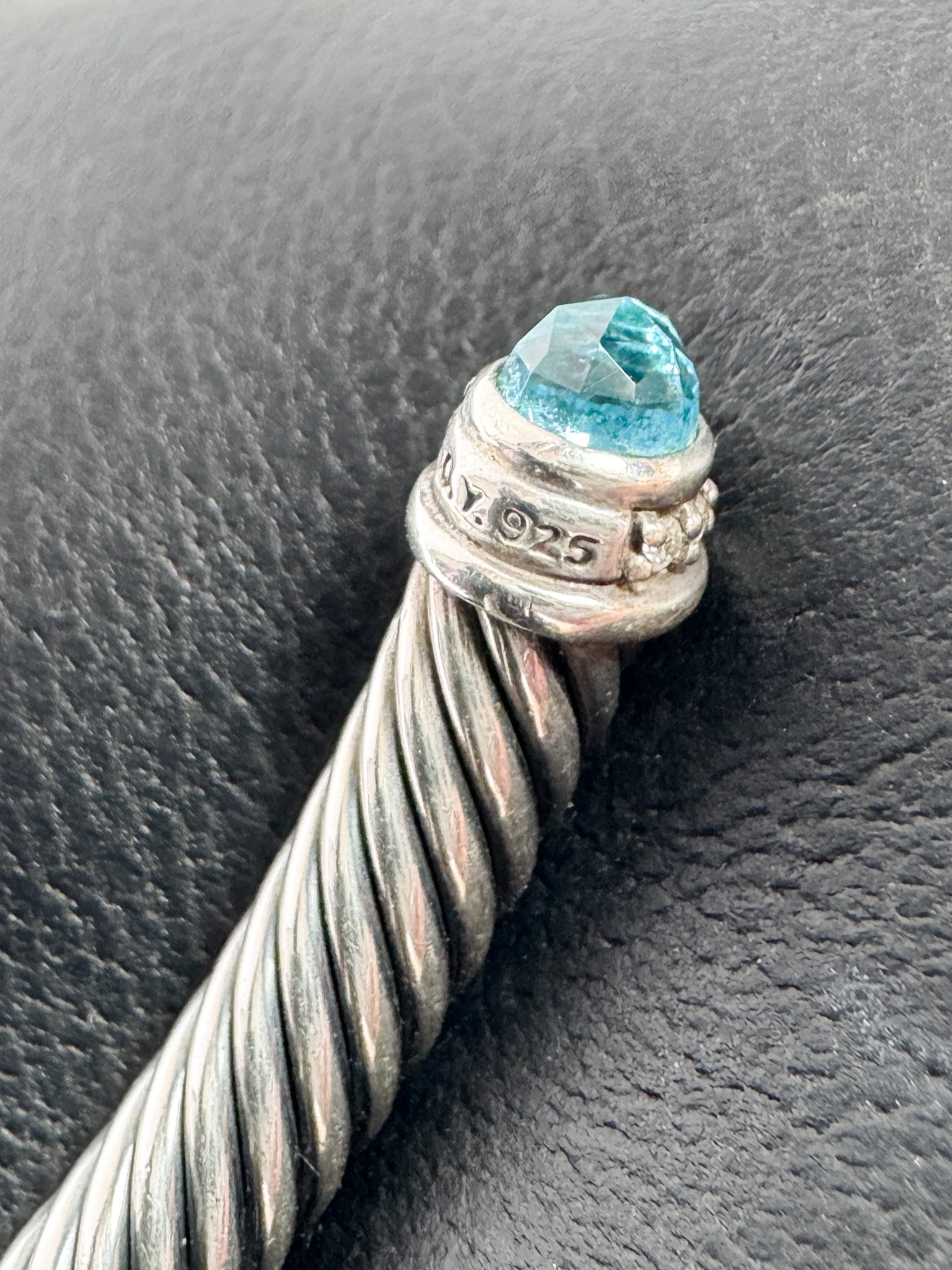 David Yurman sterling silver, blue topaz, diamond 5mm cable classic bracelet