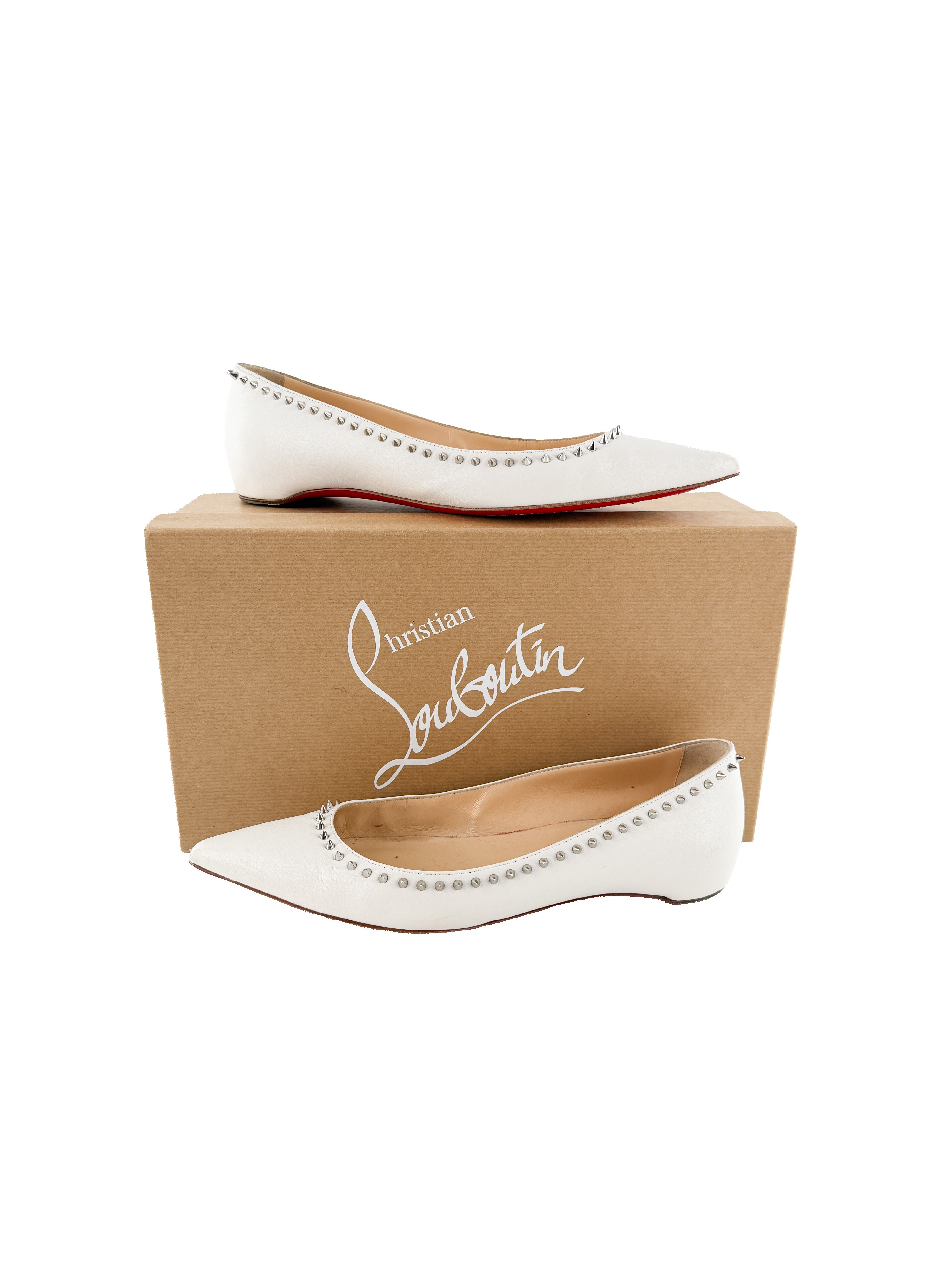 Christian Louboutin white studded Anjalina flat size 39.5 BOX