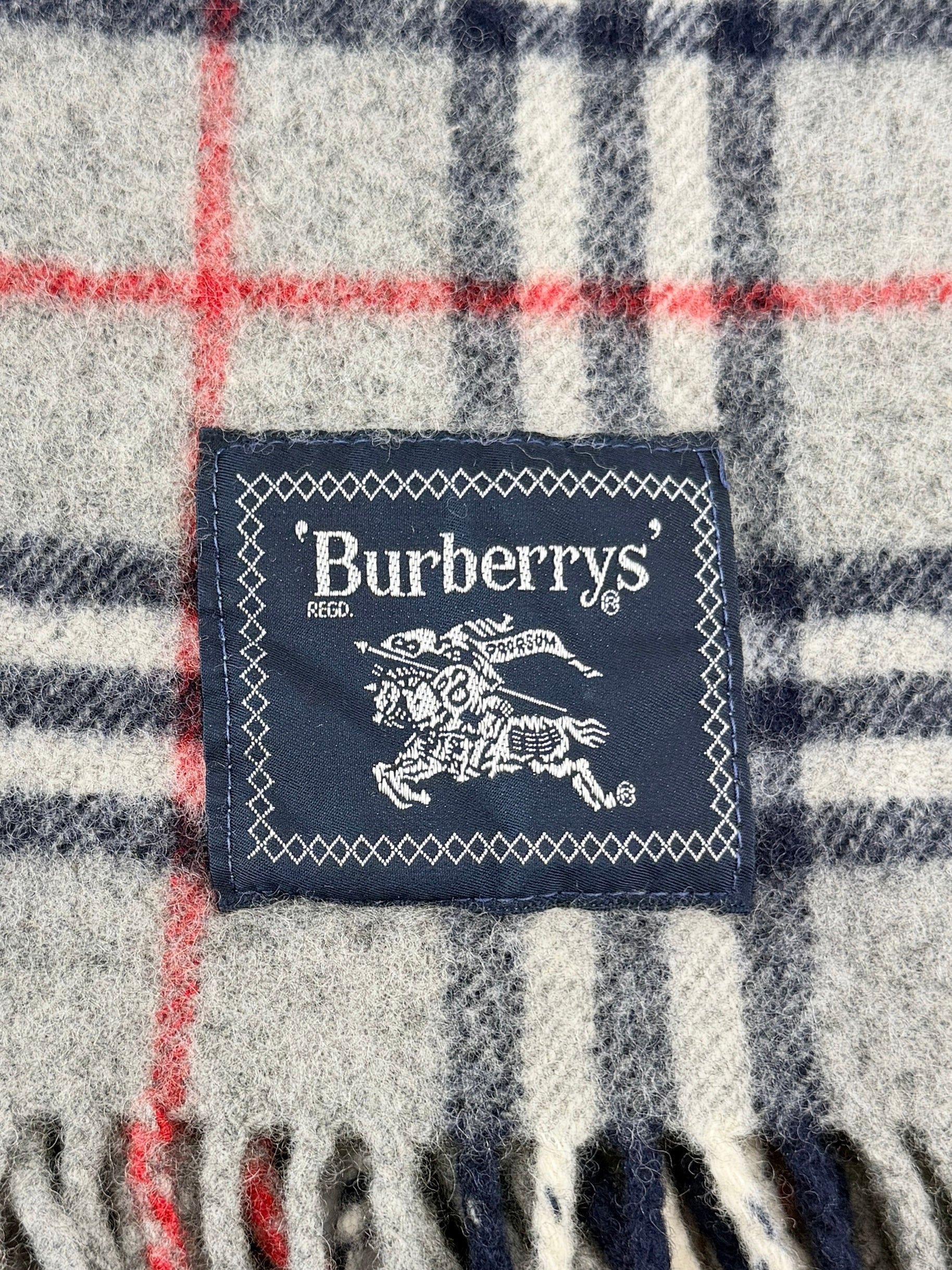 Burberry gray, red, navy plaid scarf