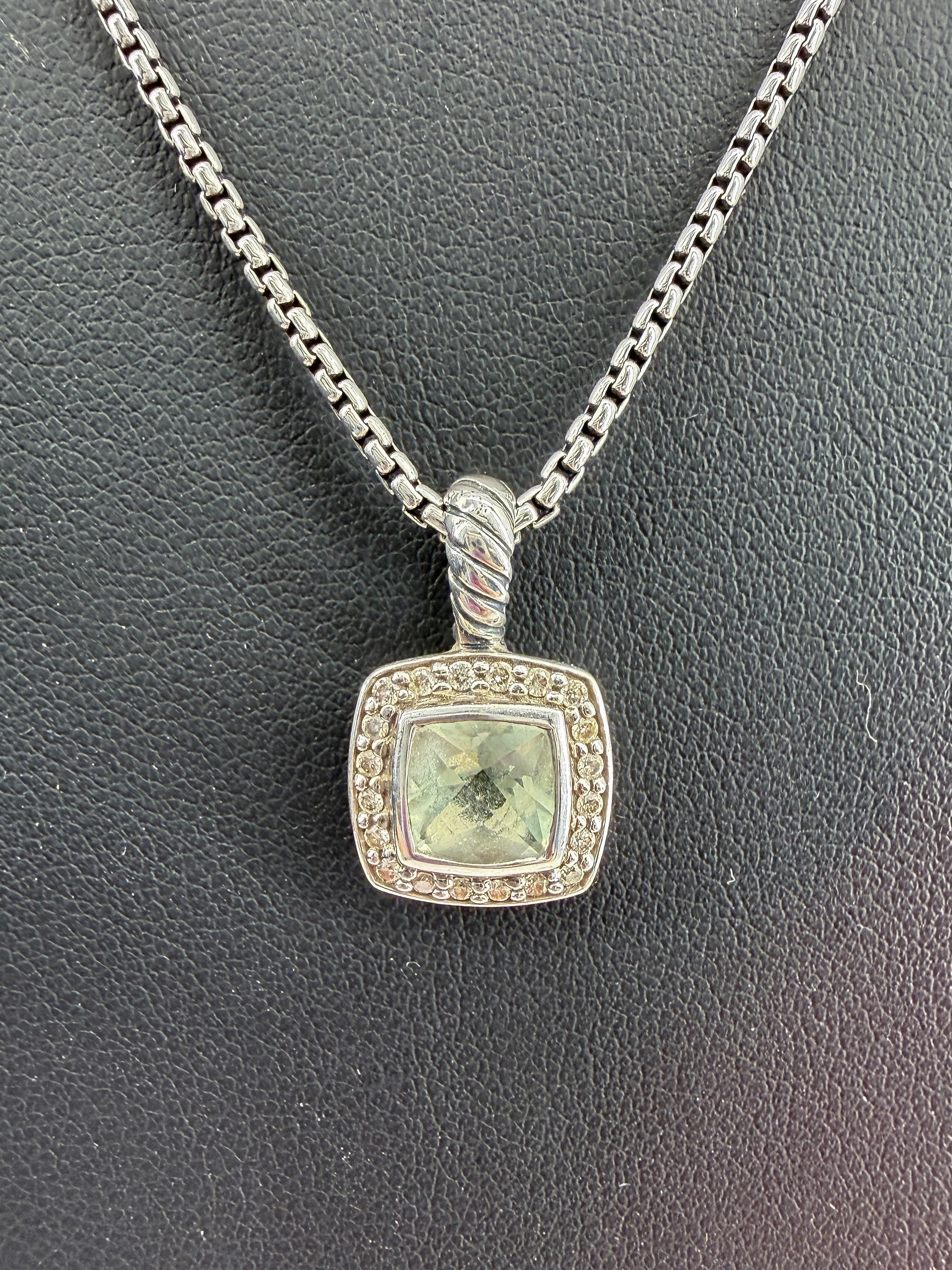 David Yurman sterling silver petite Albion prasiolite diamond pendant necklace