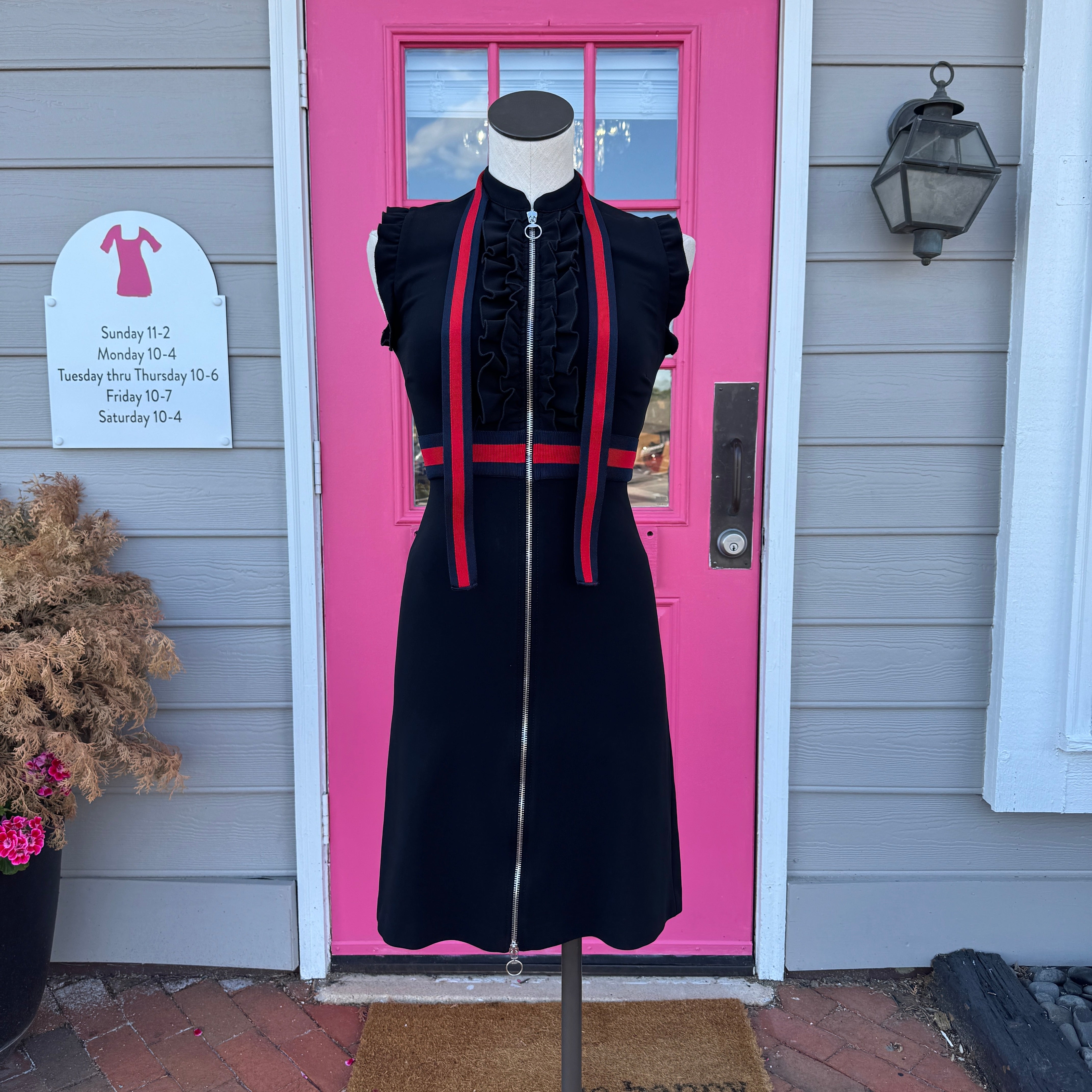 Gucci black ruffle Web Trim dress size XS