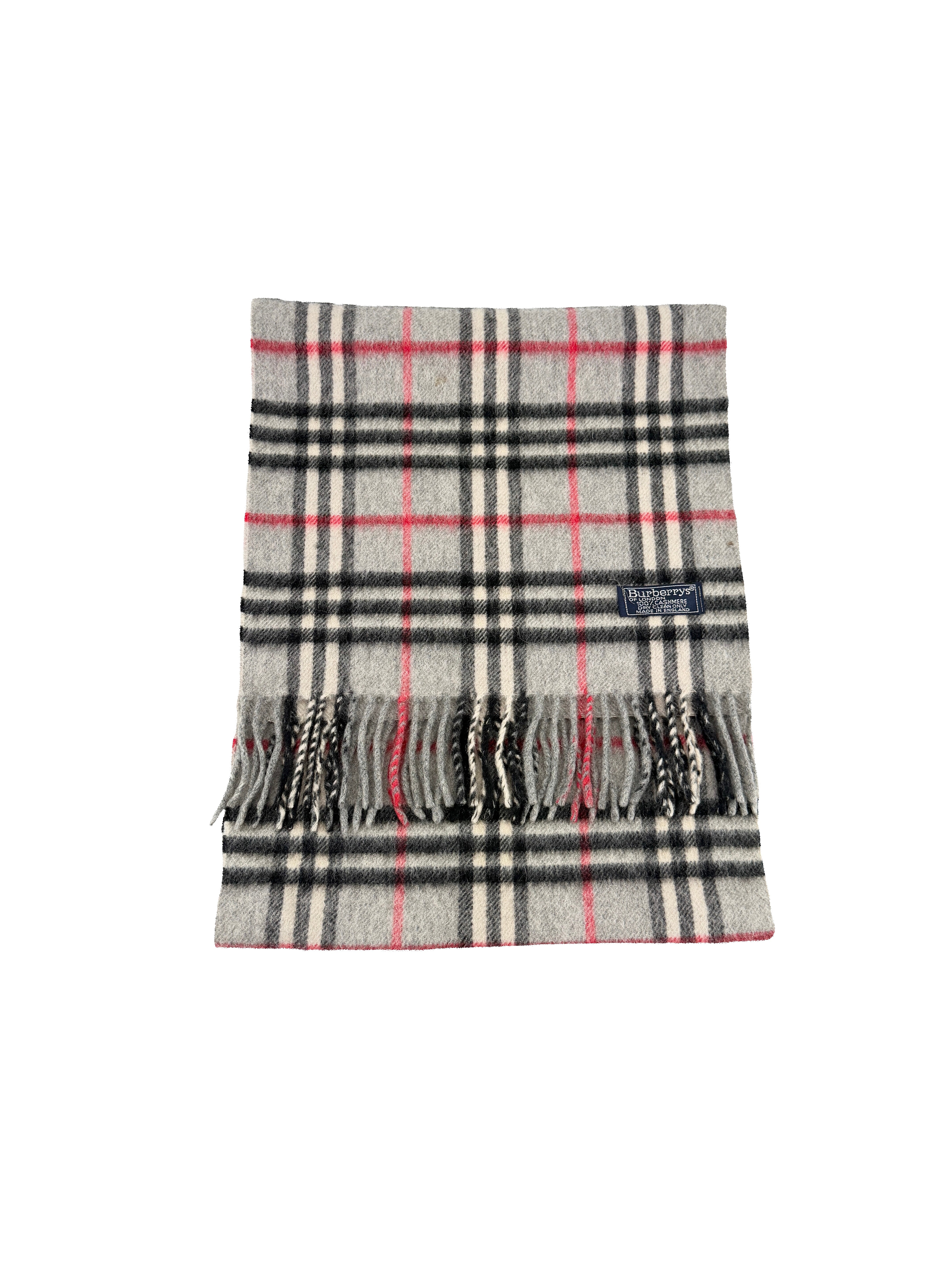Burberry gray, red, black plaid vintage cashmere scarf