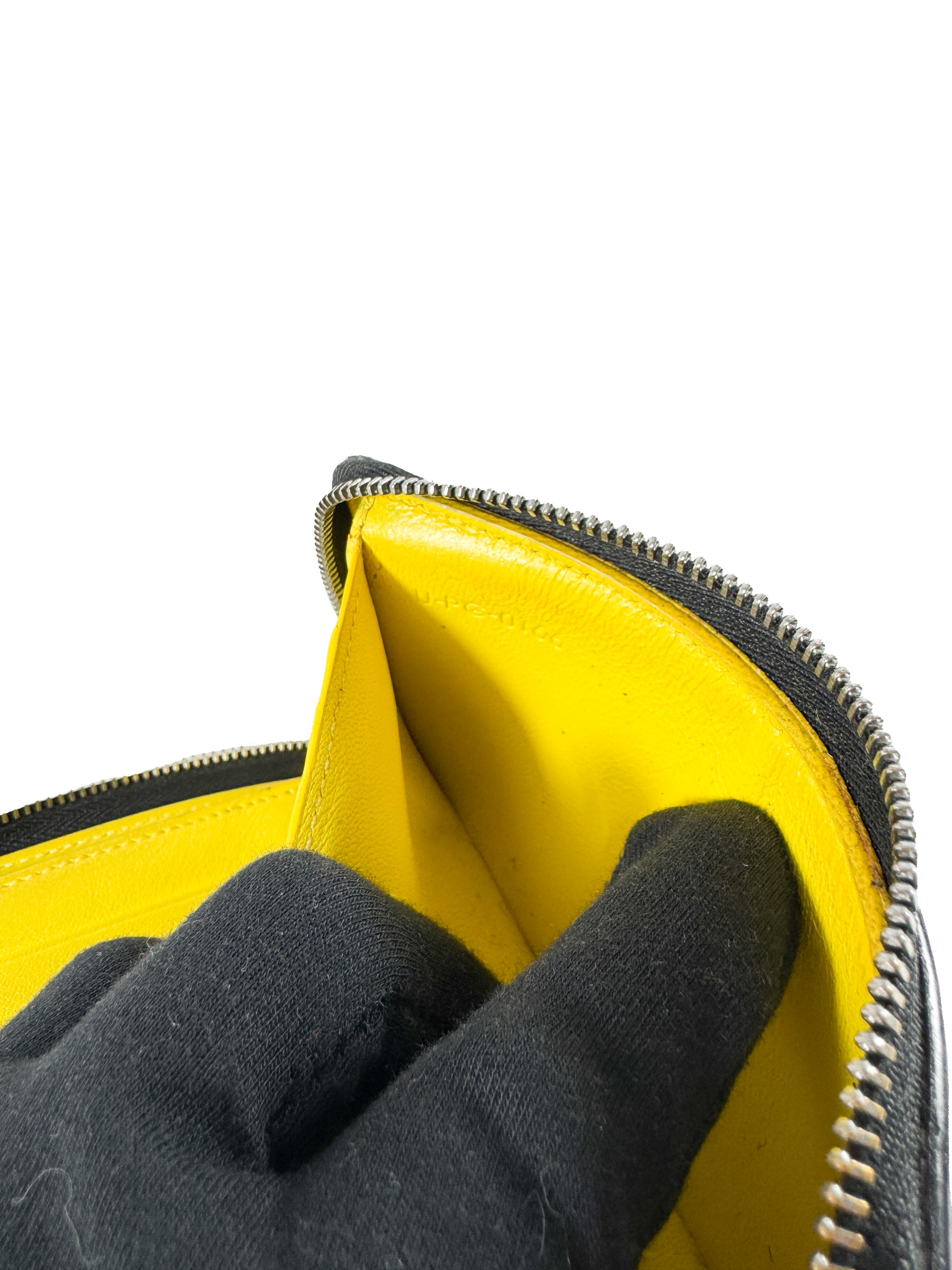 Celine black/yellow leather small zip around wallet