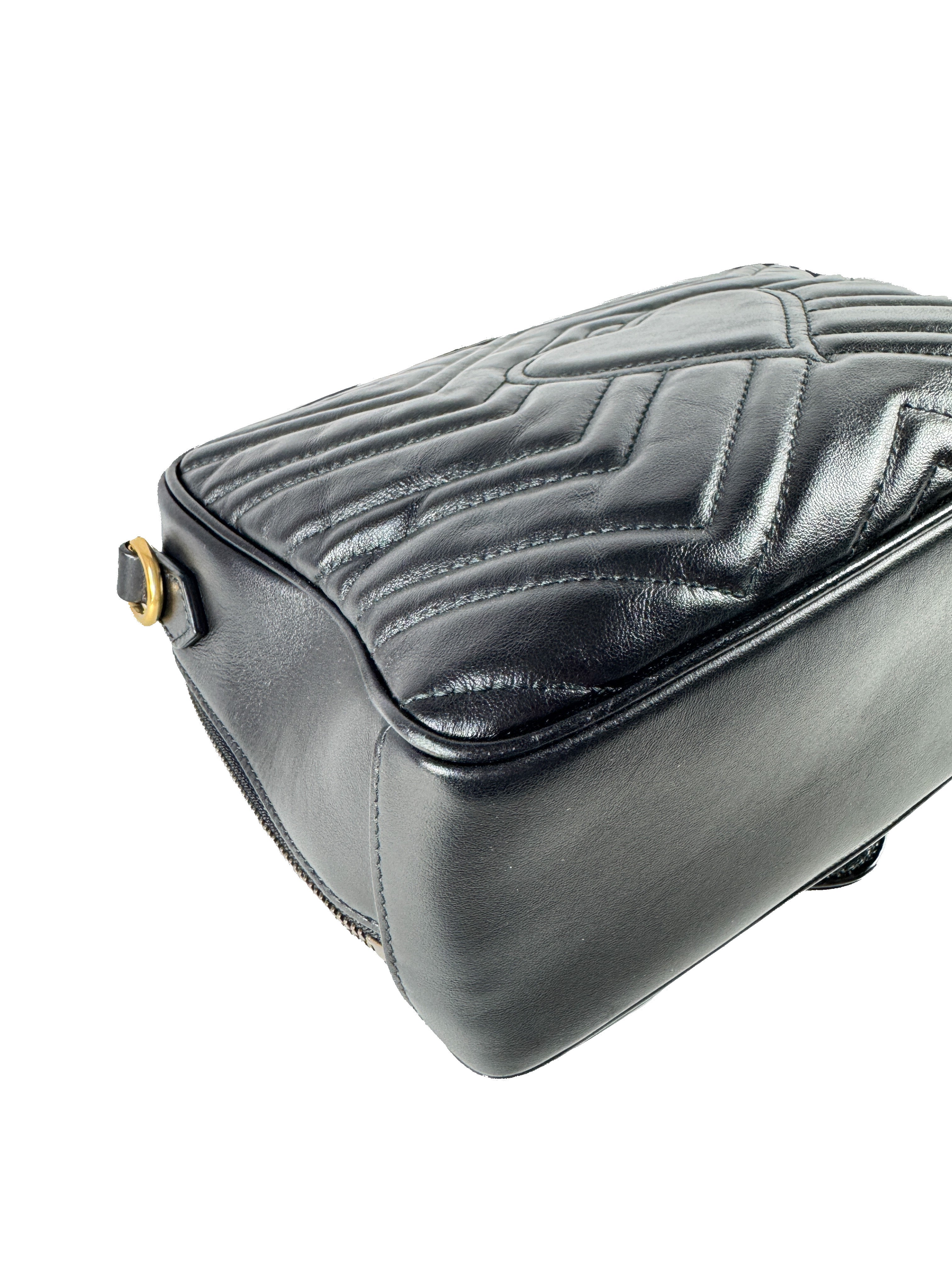 Gucci black calfksin Matelasse Sylvie web small GG Marmont top handle  498199 493075