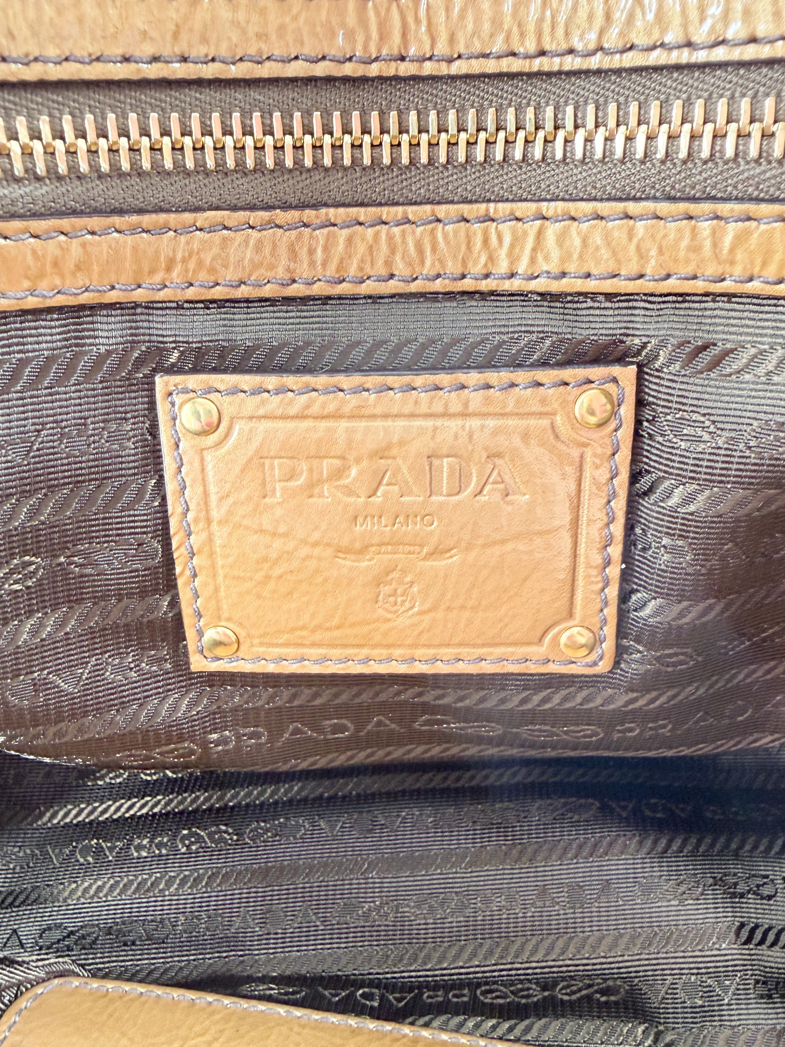 Prada brown Vernice sfumato handle bag 129