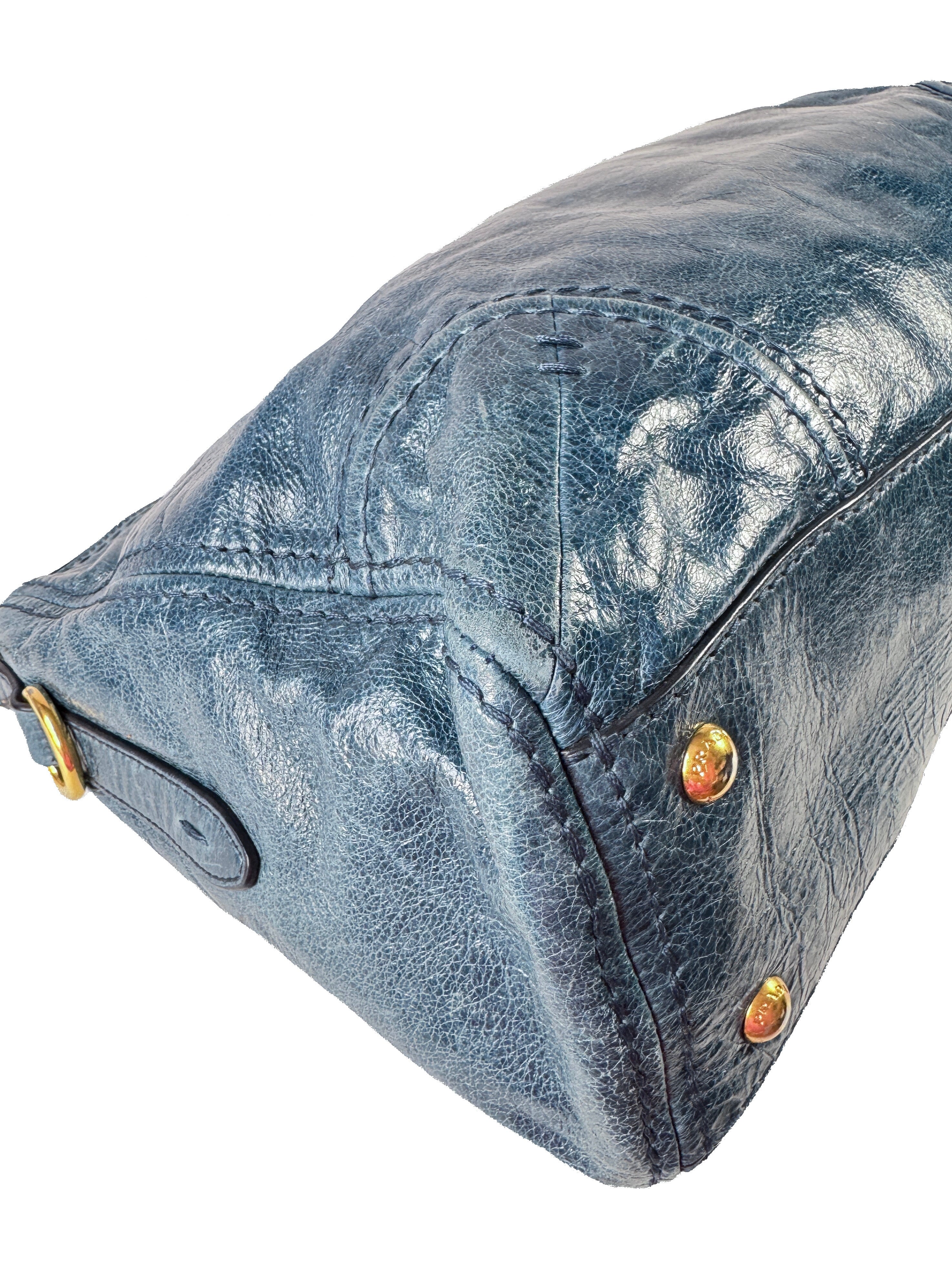 Prada blue Vitello Shine shopping tote 164