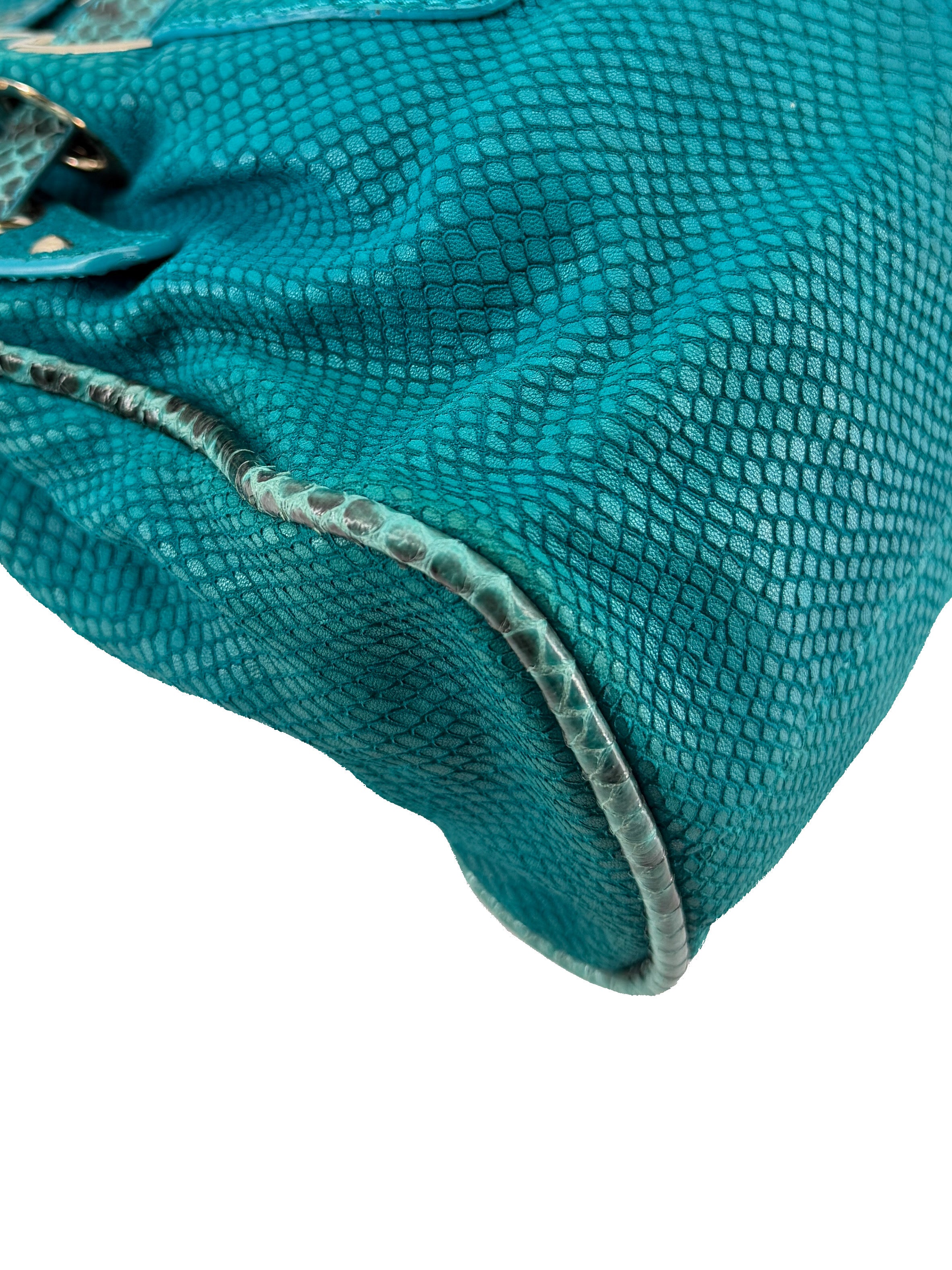 Jimmy Choo teal snake embossed leather Riki bag