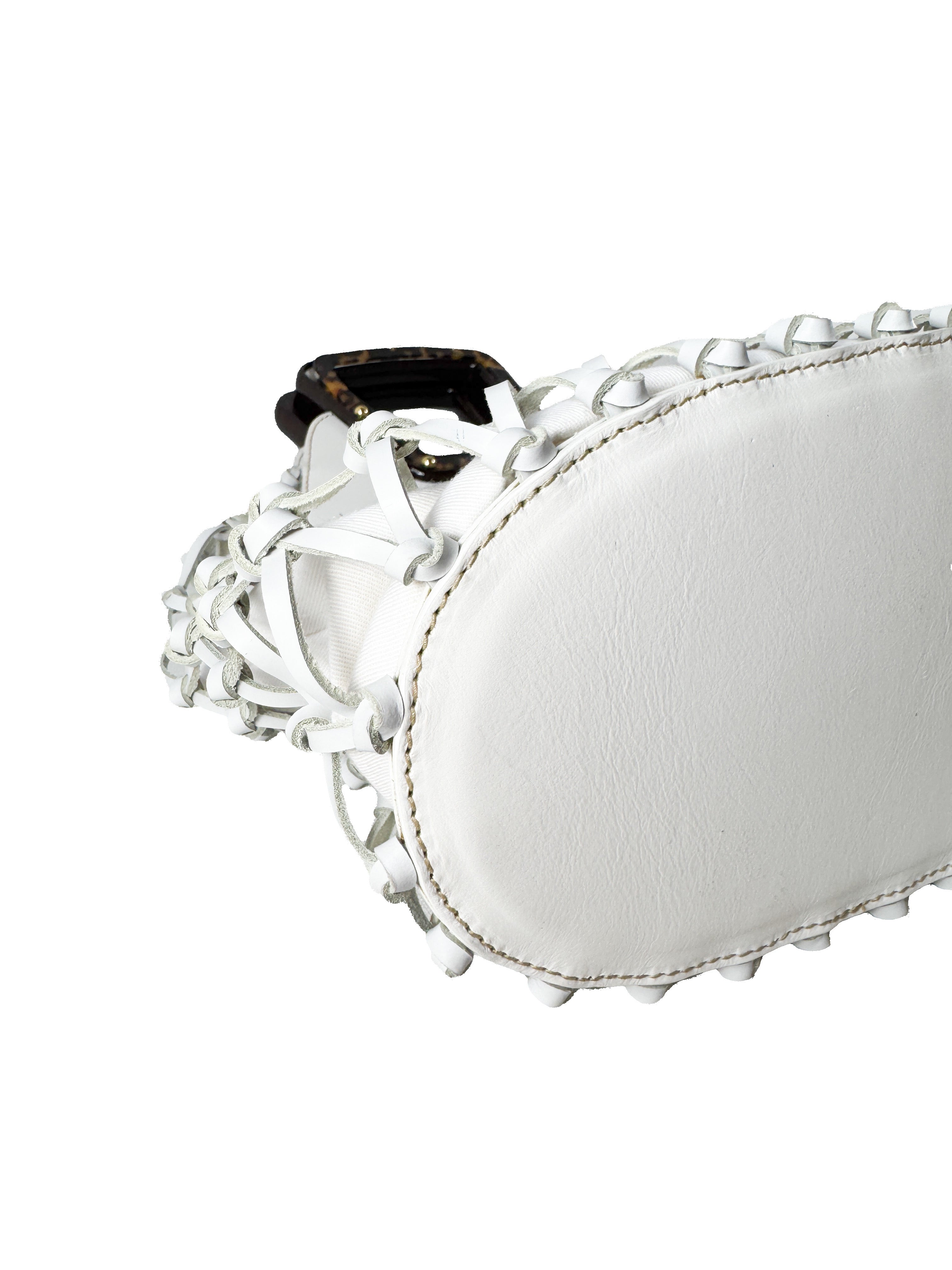 Dolce & Gabbana white cage leather top handle bag *as is*