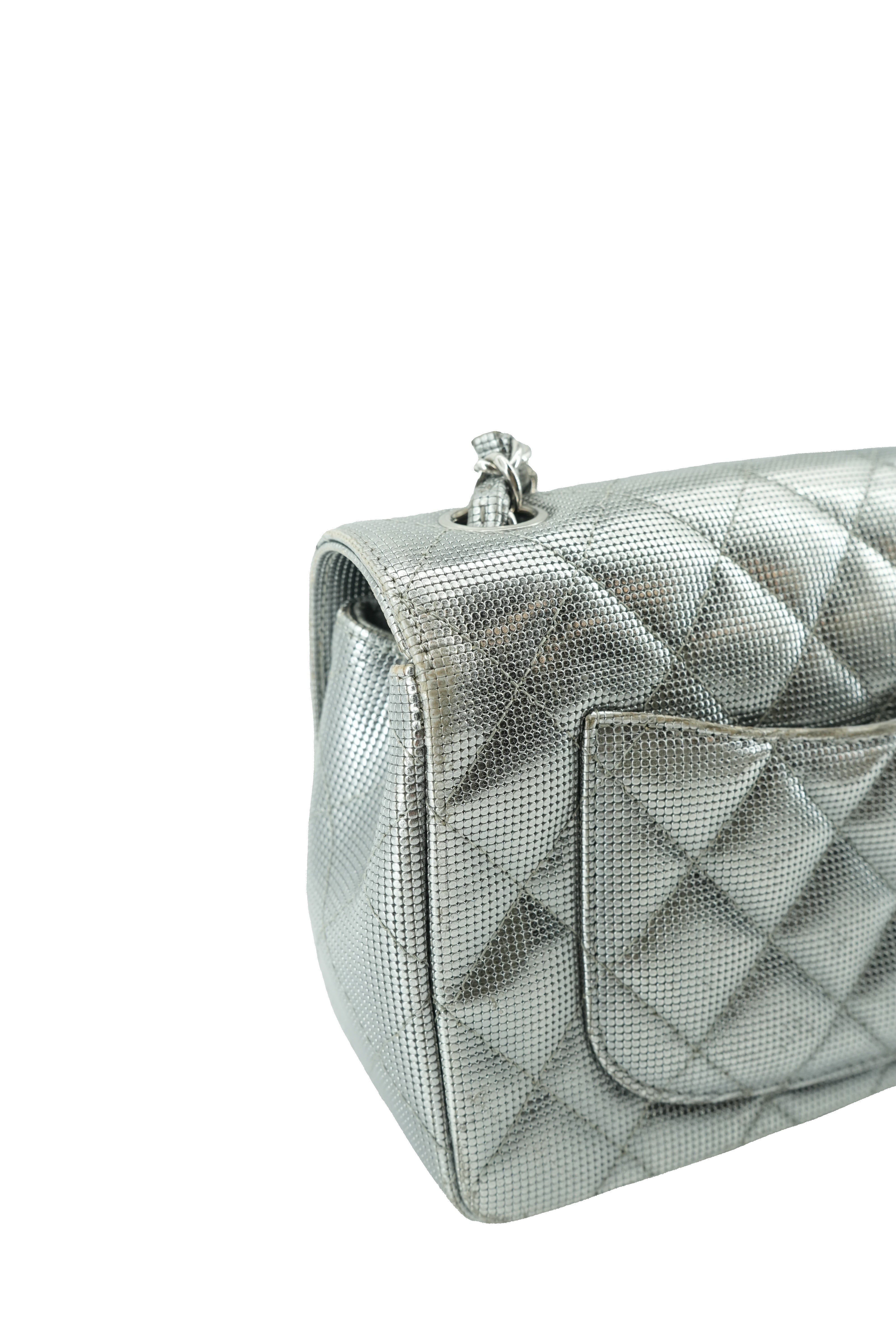 Chanel silver metallic pixel effect mini flap 21996688