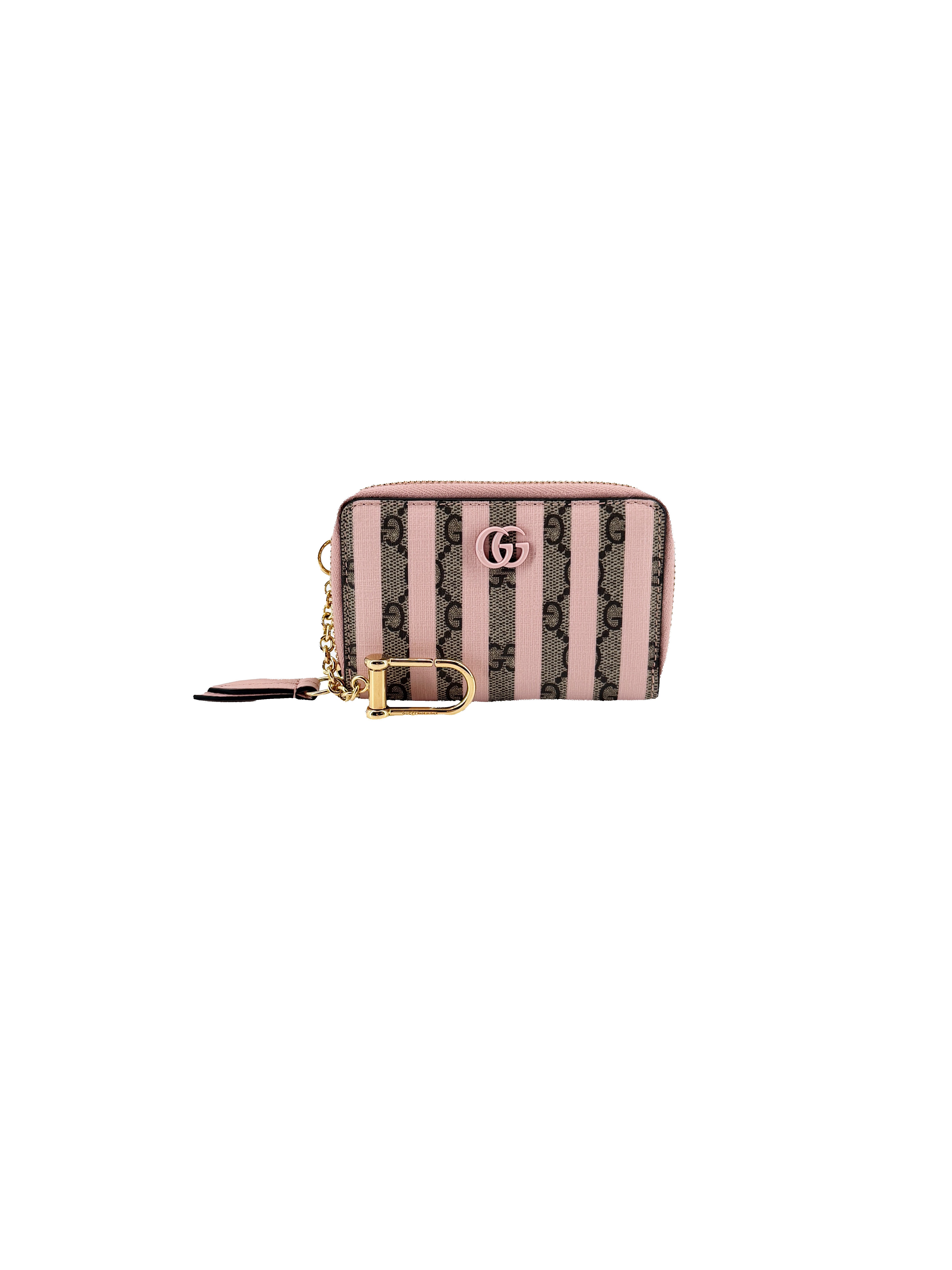 Gucci brown GG pink striped key holder wallet 701485-4184