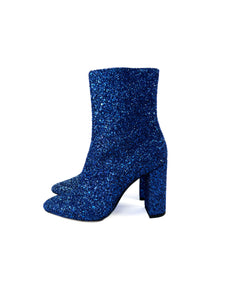 Saint Laurent blue glitter heeled Lou boots size 39