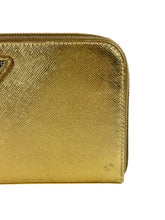 Prada gold metallic leather zip around wallet