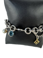 David Yurman sterling silver, pearl, blue topaz, 18k gold Old World charm bracelet