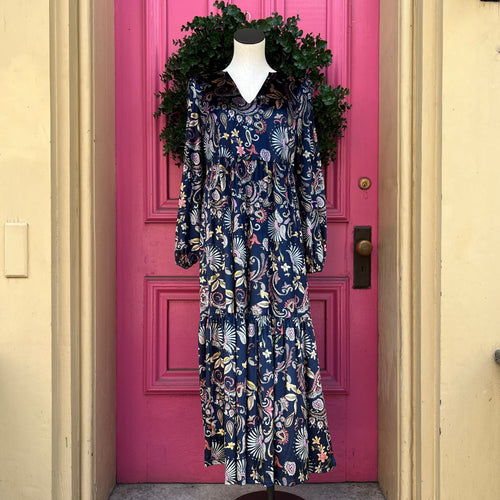 Capjuluca navy velour floral dress size M