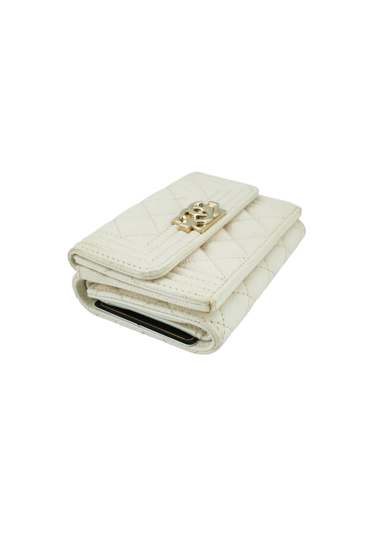 Chanel off white leather Boy compact wallet 28705204