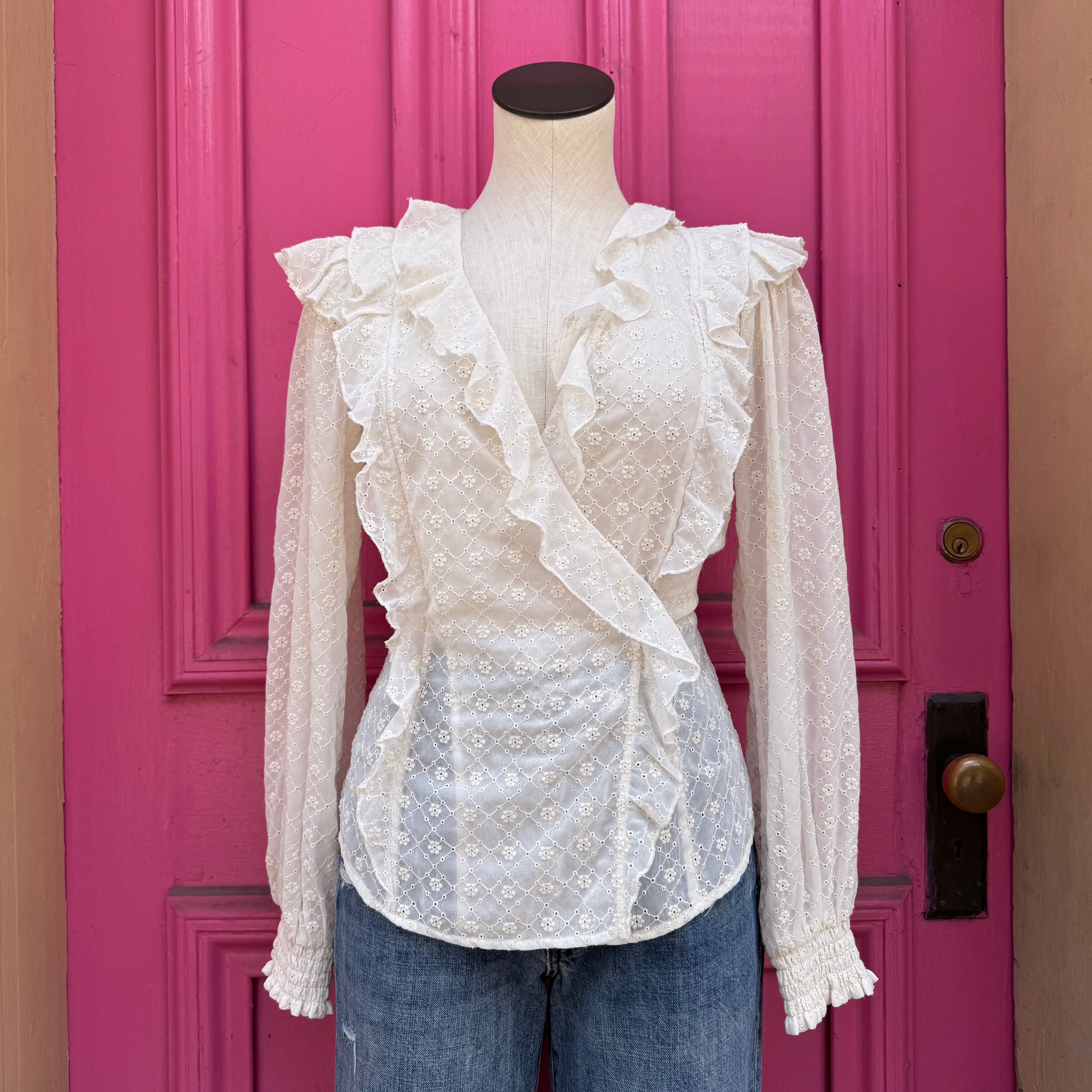 Maeve cream sheer long sleeve top size 6