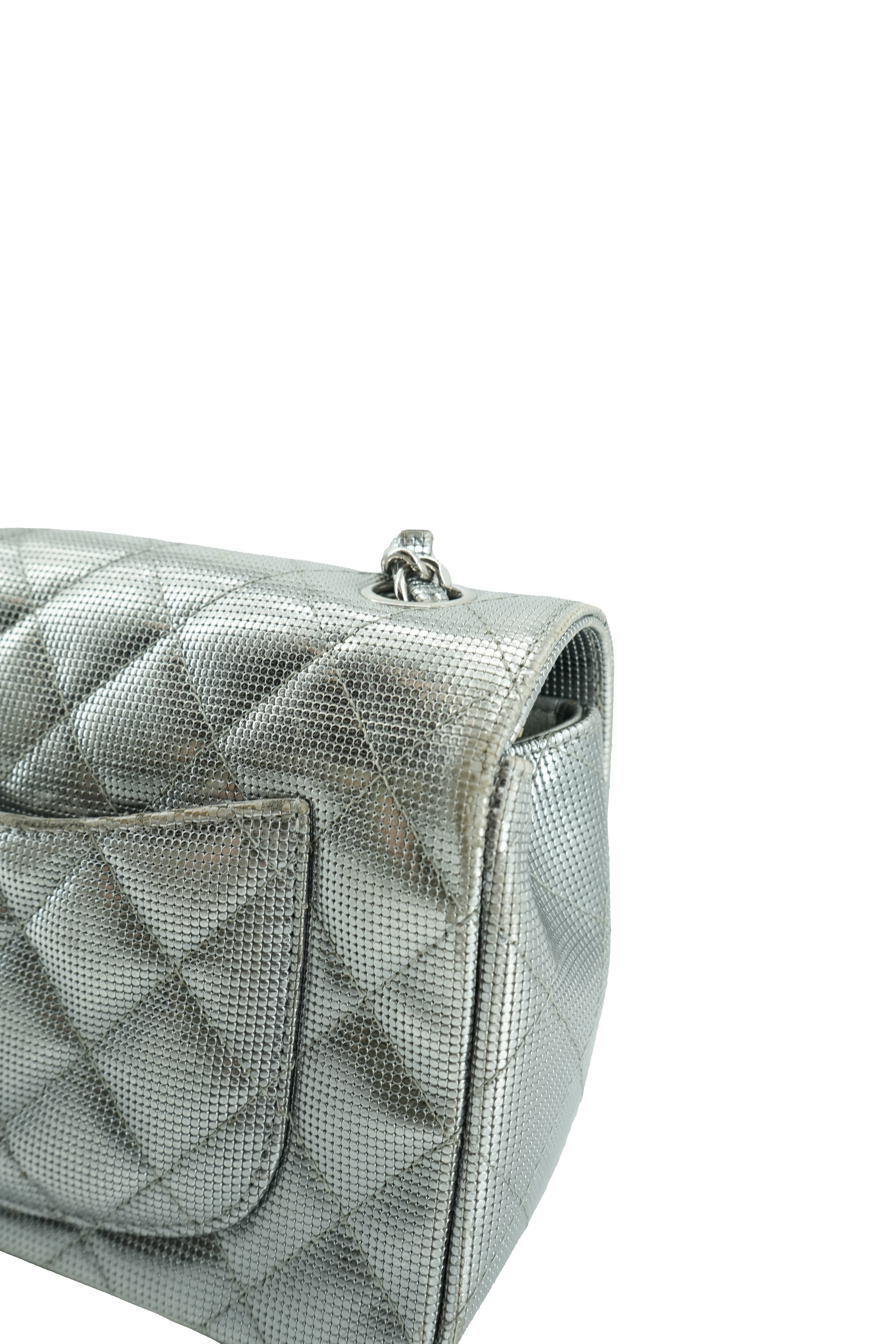 Chanel silver metallic pixel effect mini flap 21996688