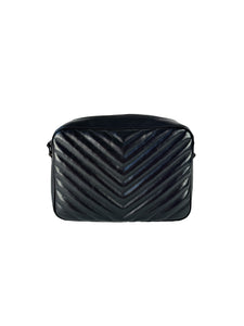 Saint Laurent Lou black leather camera Matelasse Chevron bag small  GUE612544.0422