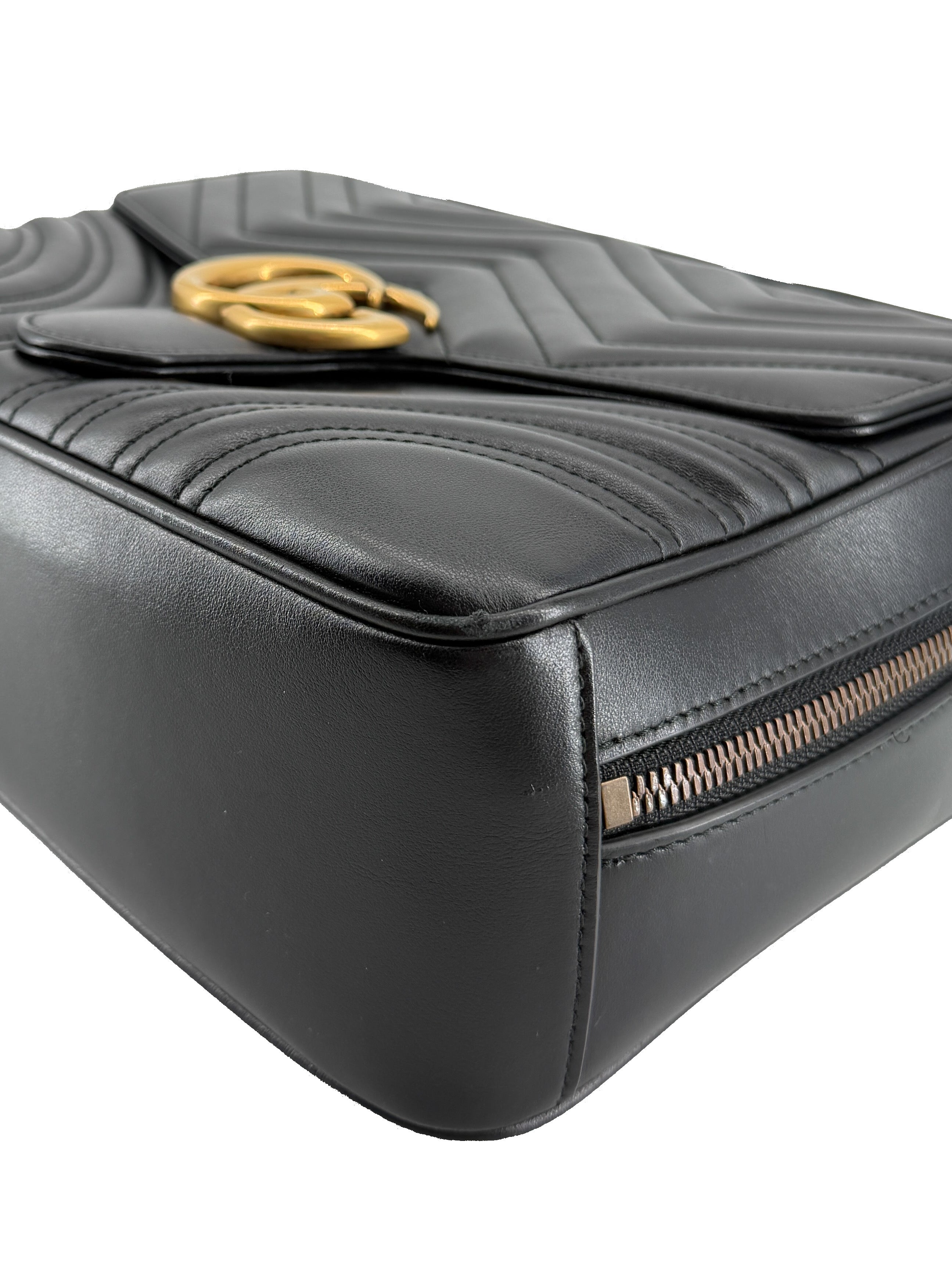 Gucci black calfskin Sylvie web small GG Marmont bag 498188 562600
