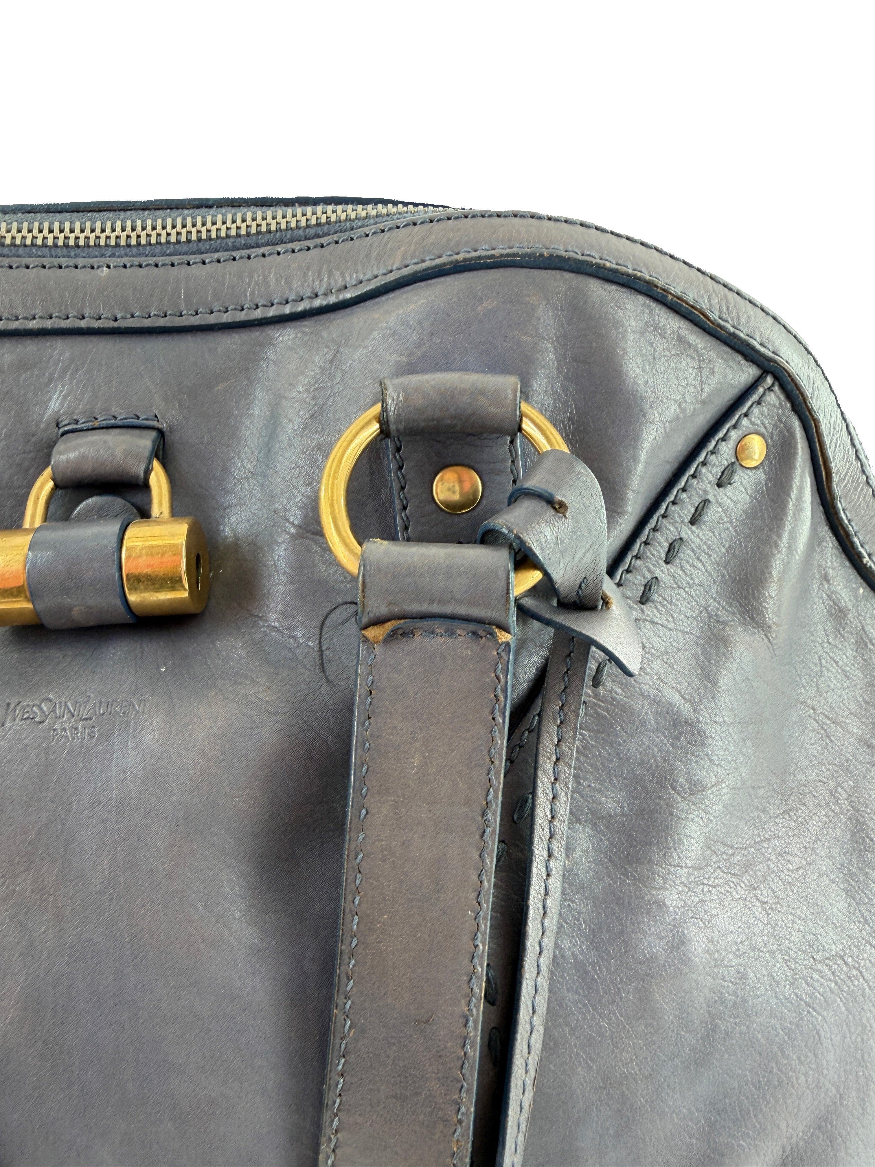 Saint Laurent denim blue distressed leather Muse 156464-0122 *as is*