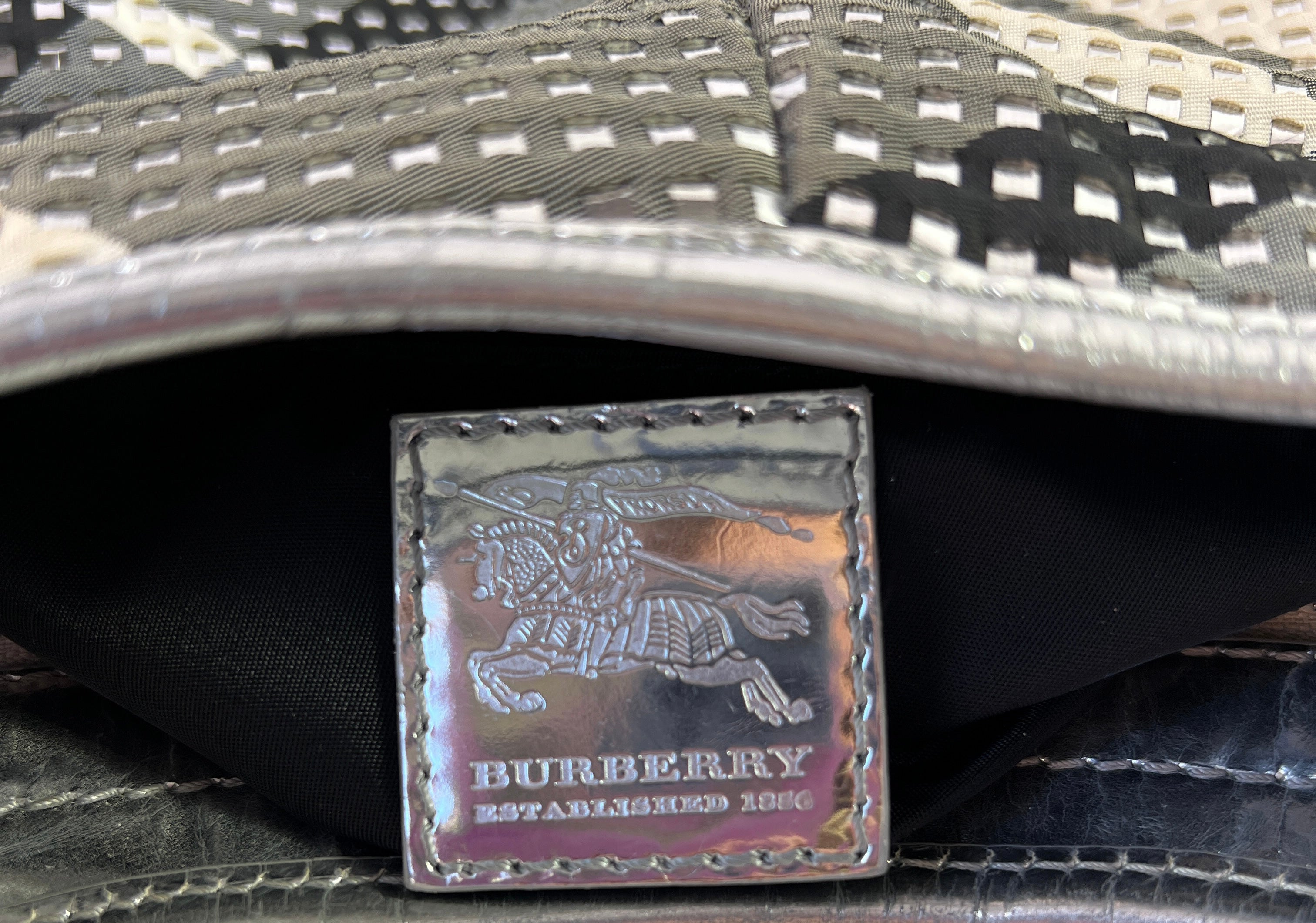 Burberry gray plaid silver and gold shoulder bag
