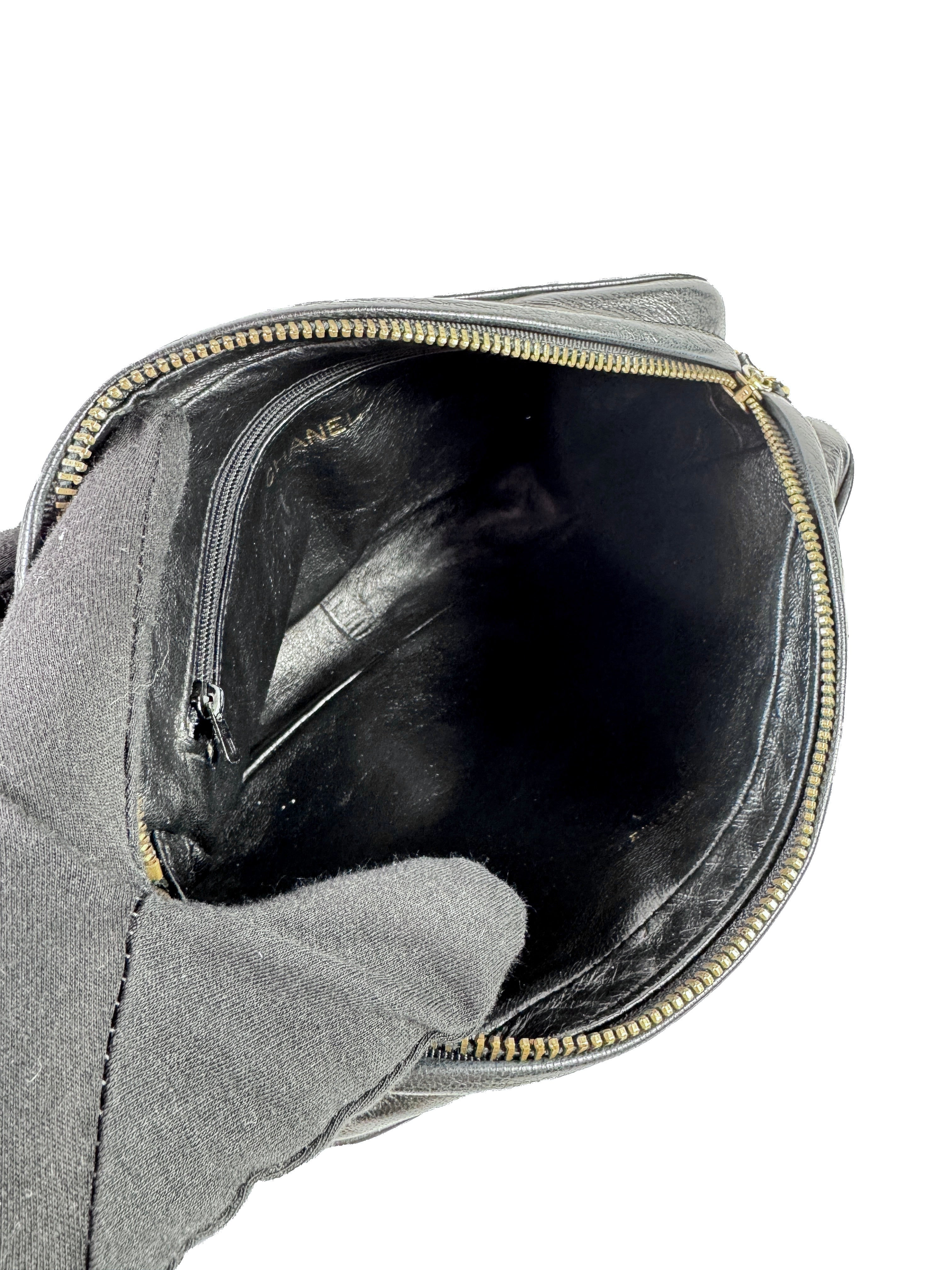 Chanel black leather chevon CC camera crossbody 1989746