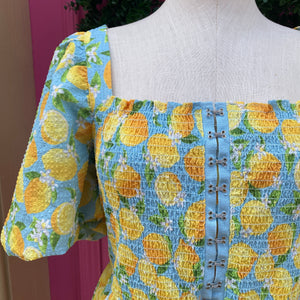 Betsey Johnson lemon print short sleeve dress size XL New With Tags