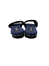 Chanel navy black terry cloth CC slides size 38